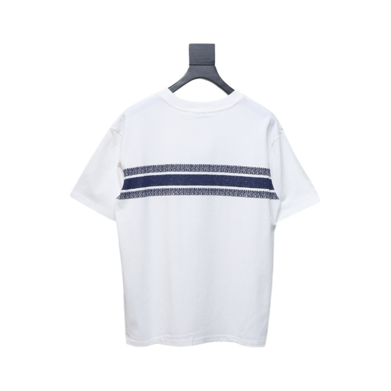 Dior 23ss blue striped letter print short sleeve white