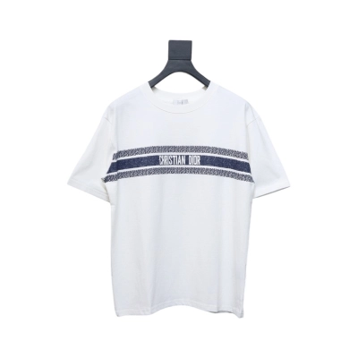 Dior 23ss blue striped letter print short sleeve white 01