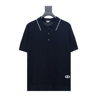 Dior 24ss embroidered small logo knitted Polo short sleeve black 01