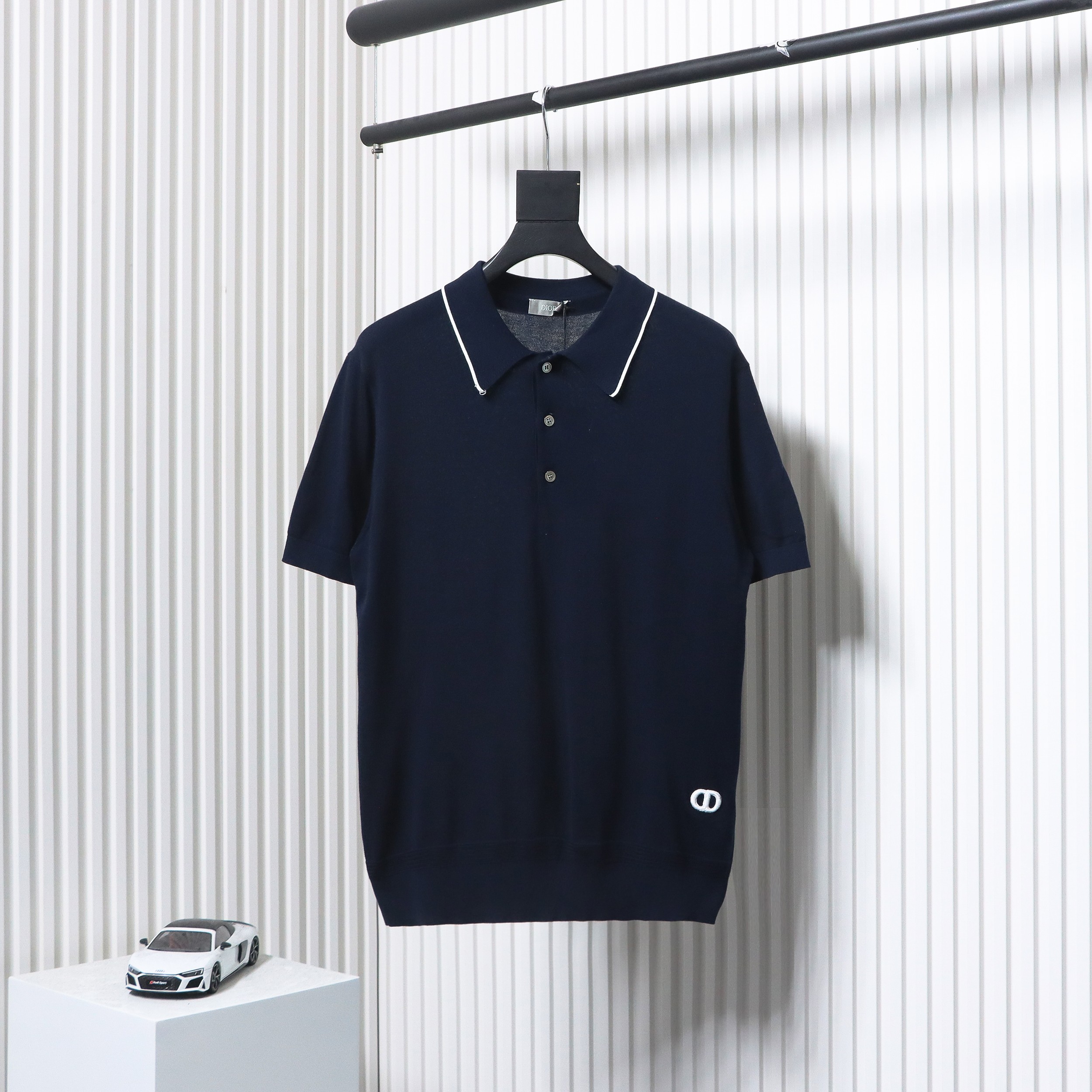 Dior 24ss embroidered small logo knitted Polo short sleeve black