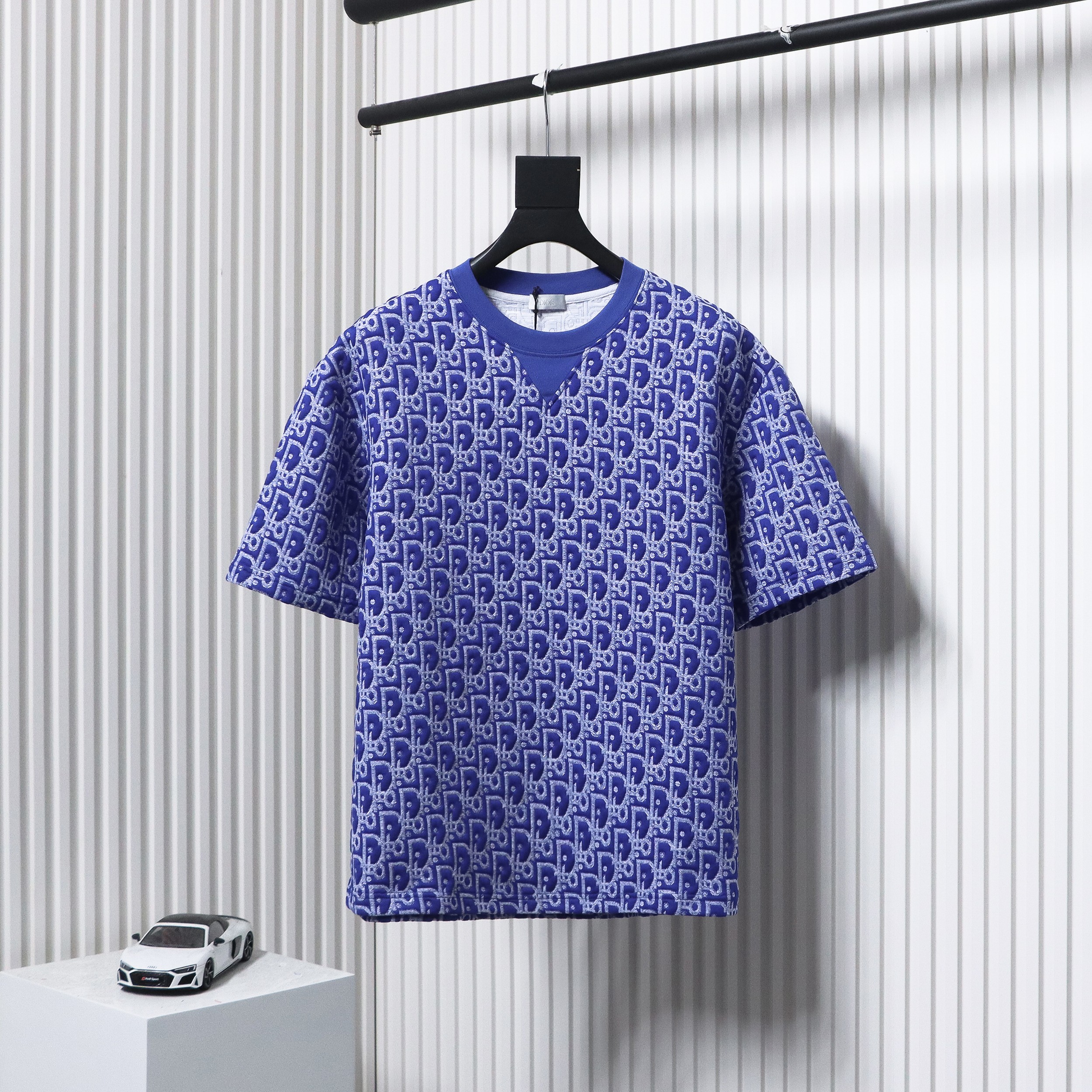 Dior 24ss full print monogram jacquard short sleeves blue