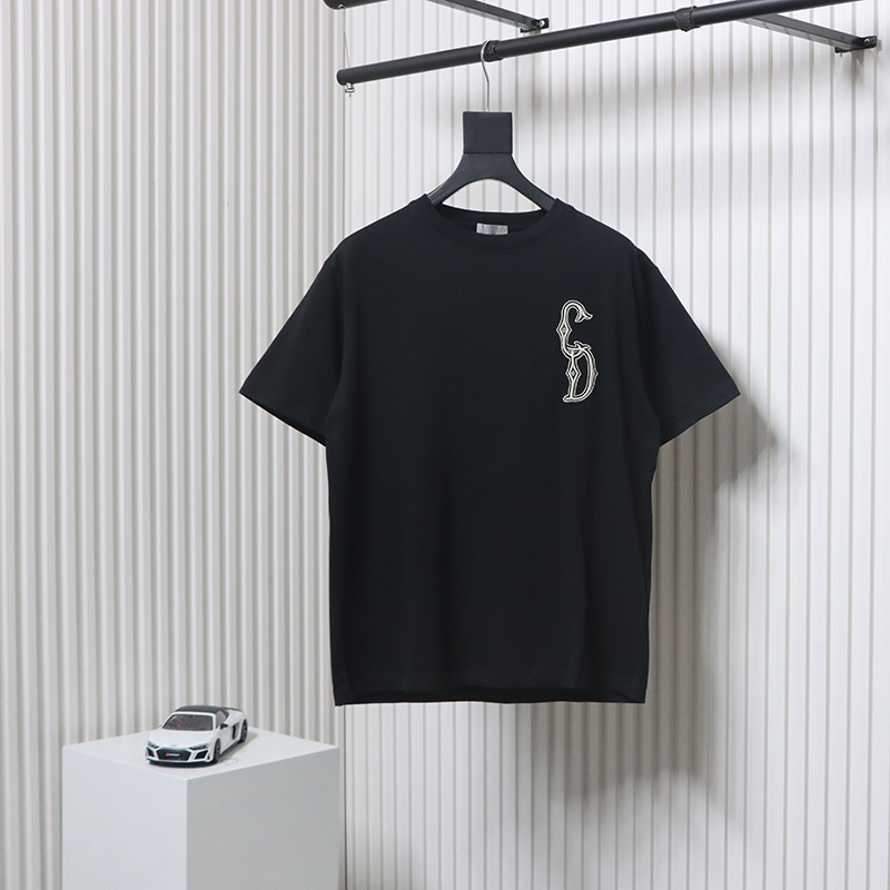 Dior 24ss gold thread embroidered CD short sleeve black