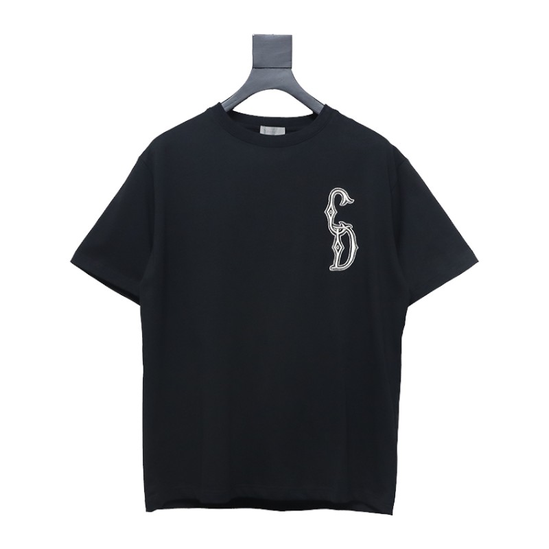 Dior 24ss gold thread embroidered CD short sleeve black