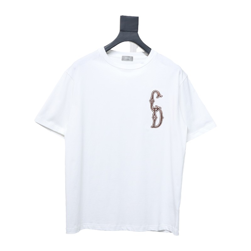 Dior 24ss gold thread embroidered CD short sleeve white 