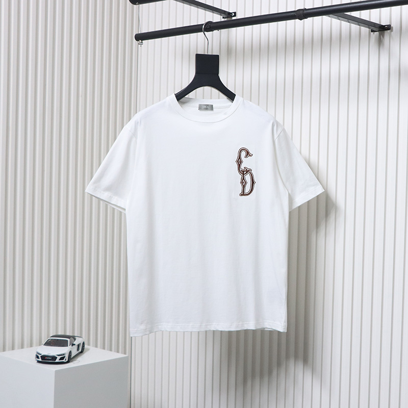 Dior 24ss gold thread embroidered CD short sleeve white 
