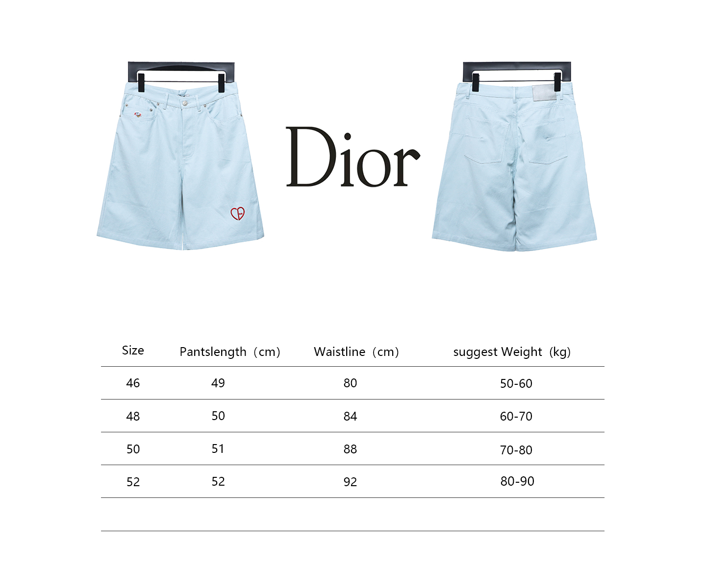 Dior 24ss heart embroidered shorts light blue