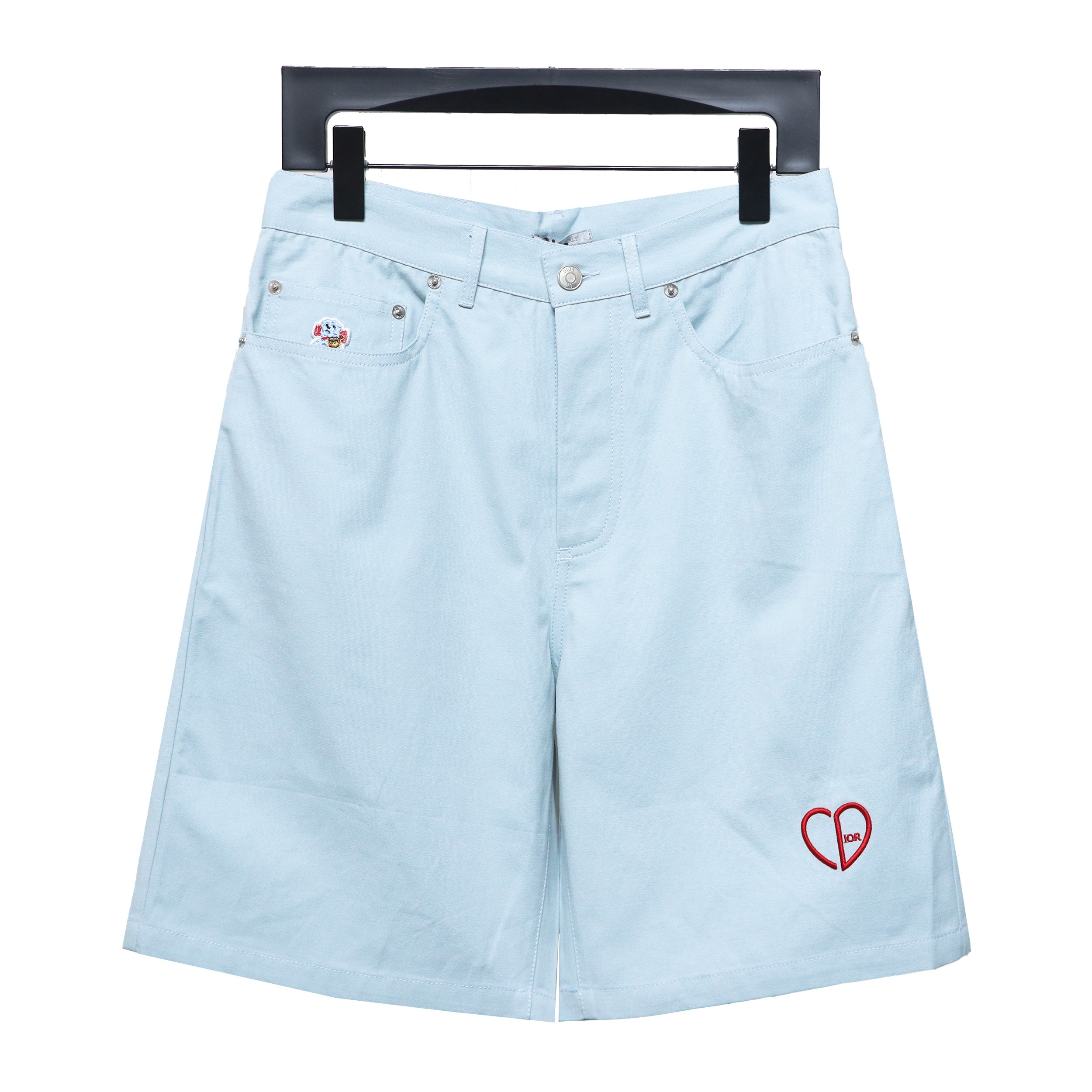 Dior 24ss heart embroidered shorts light blue