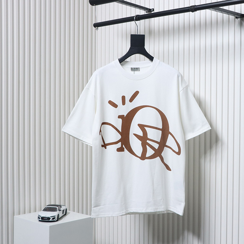 Dior 24ss letter logo print short sleeve white