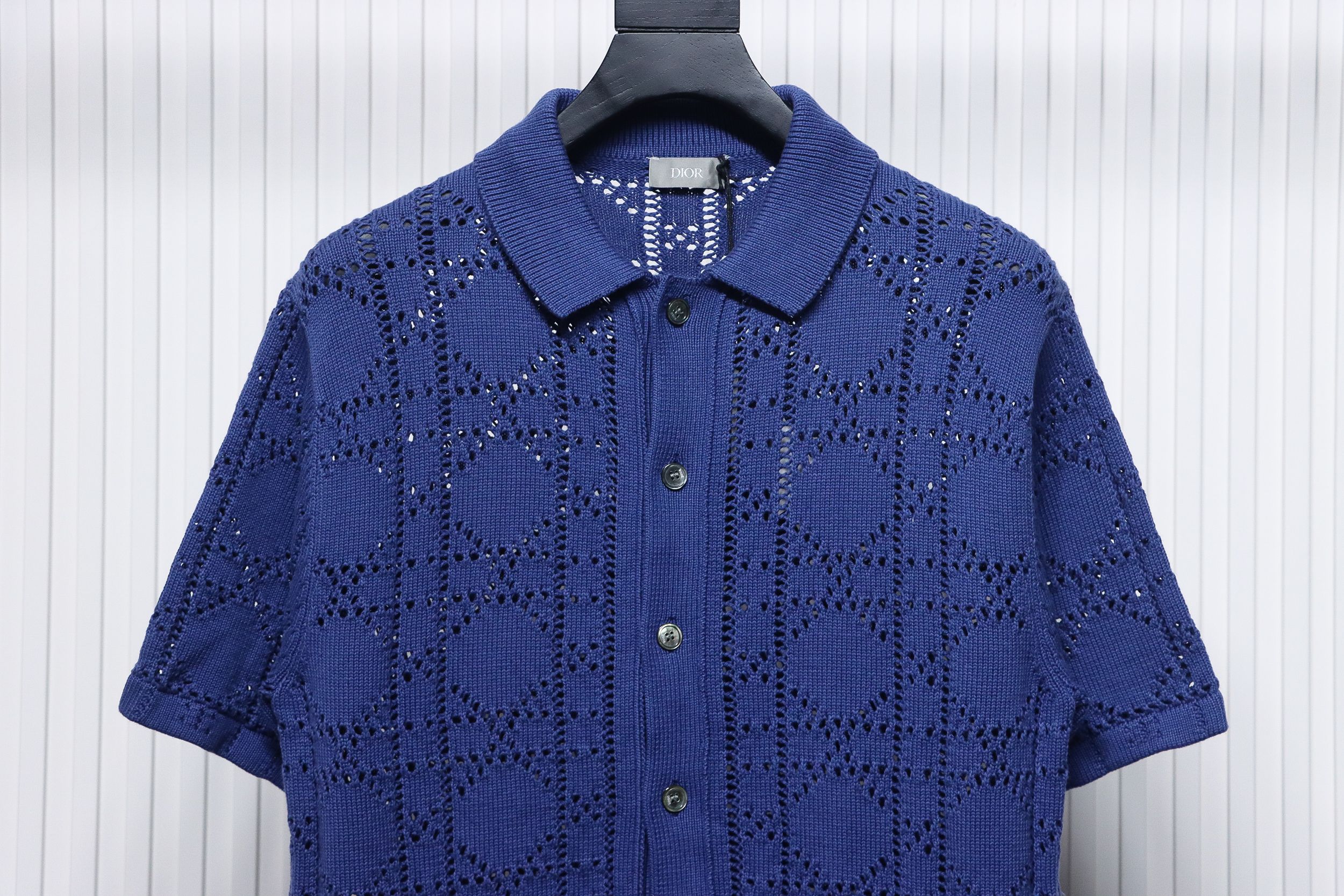 Dior 24ss openwork knit short sleeve cardigan blue