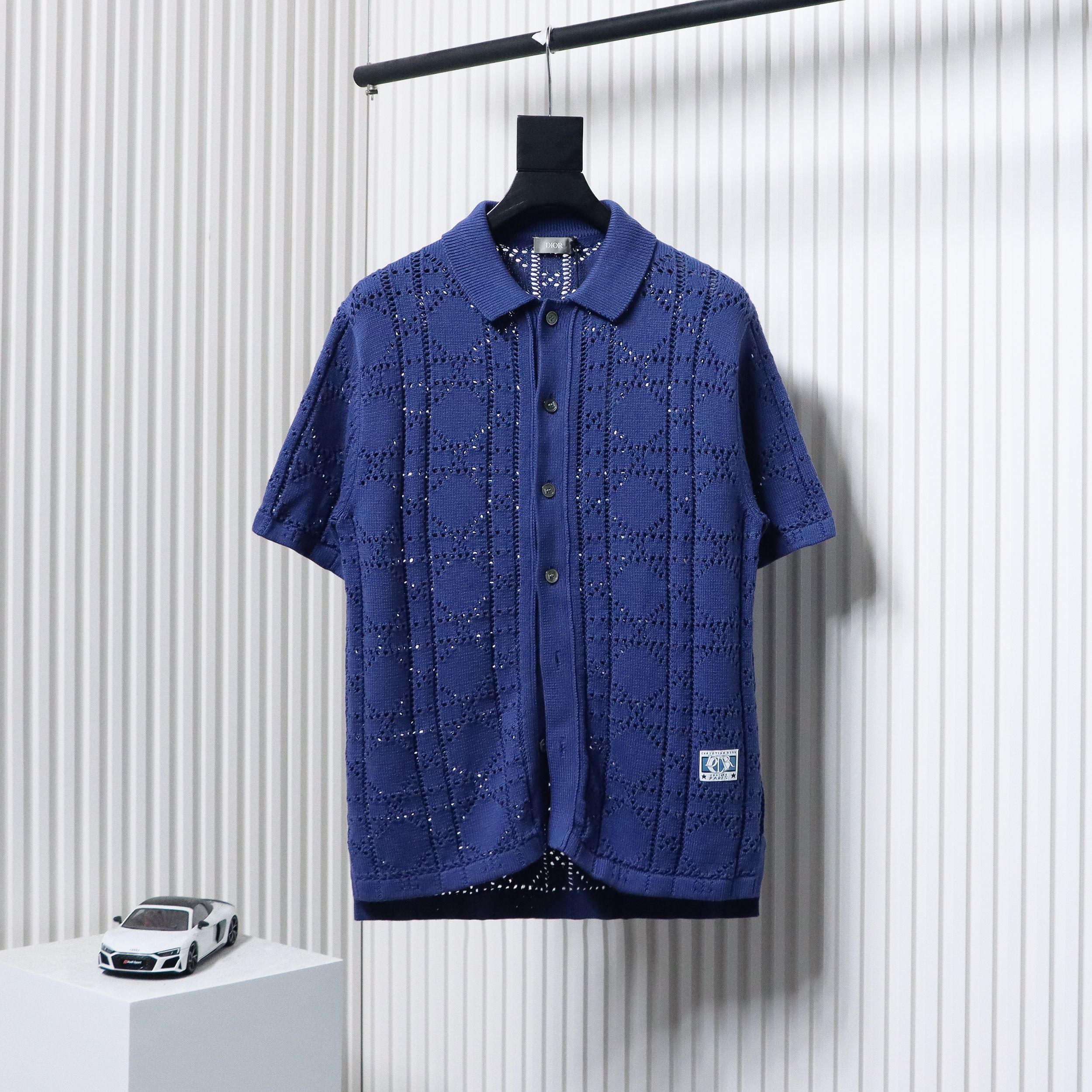 Dior 24ss openwork knit short sleeve cardigan blue