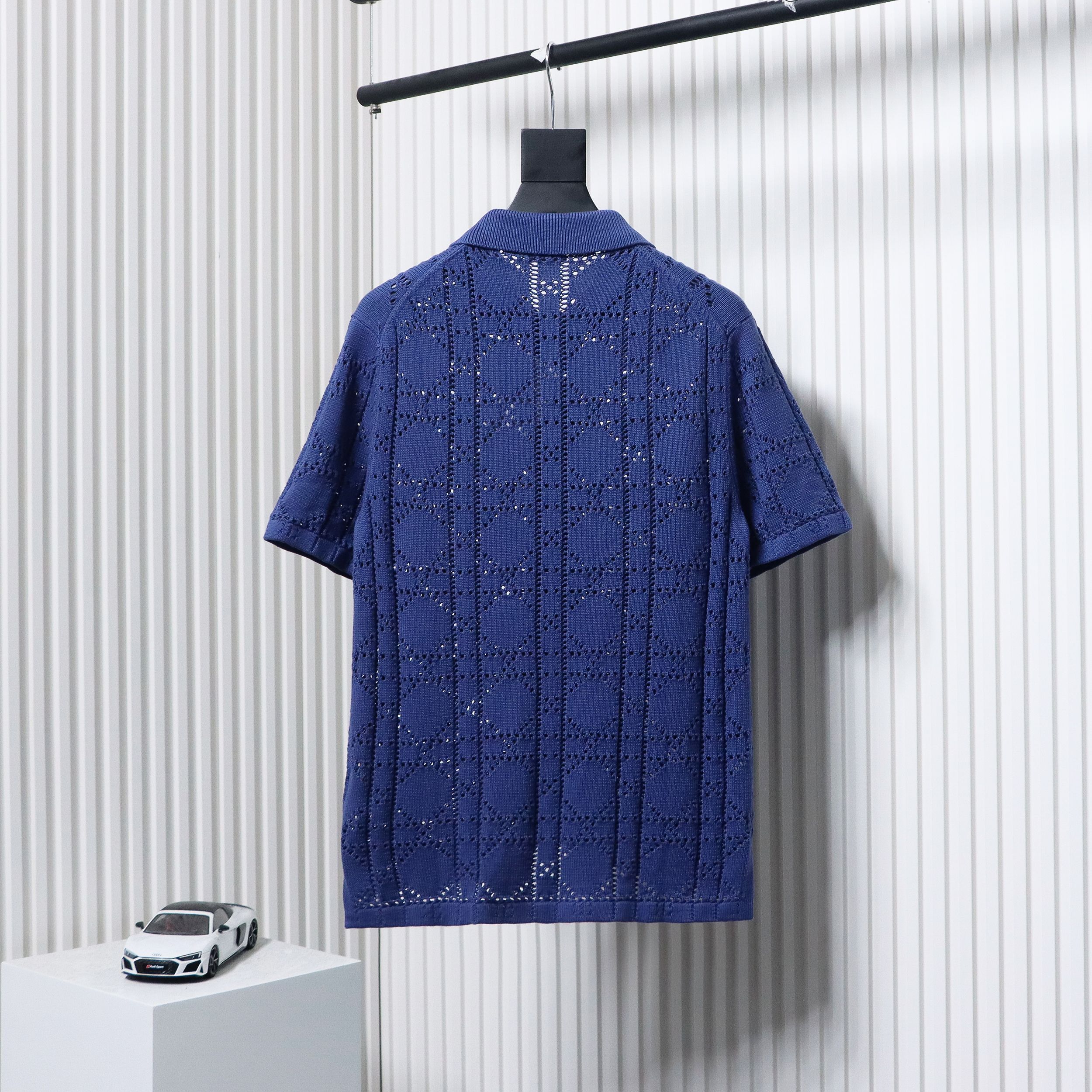 Dior 24ss openwork knit short sleeve cardigan blue