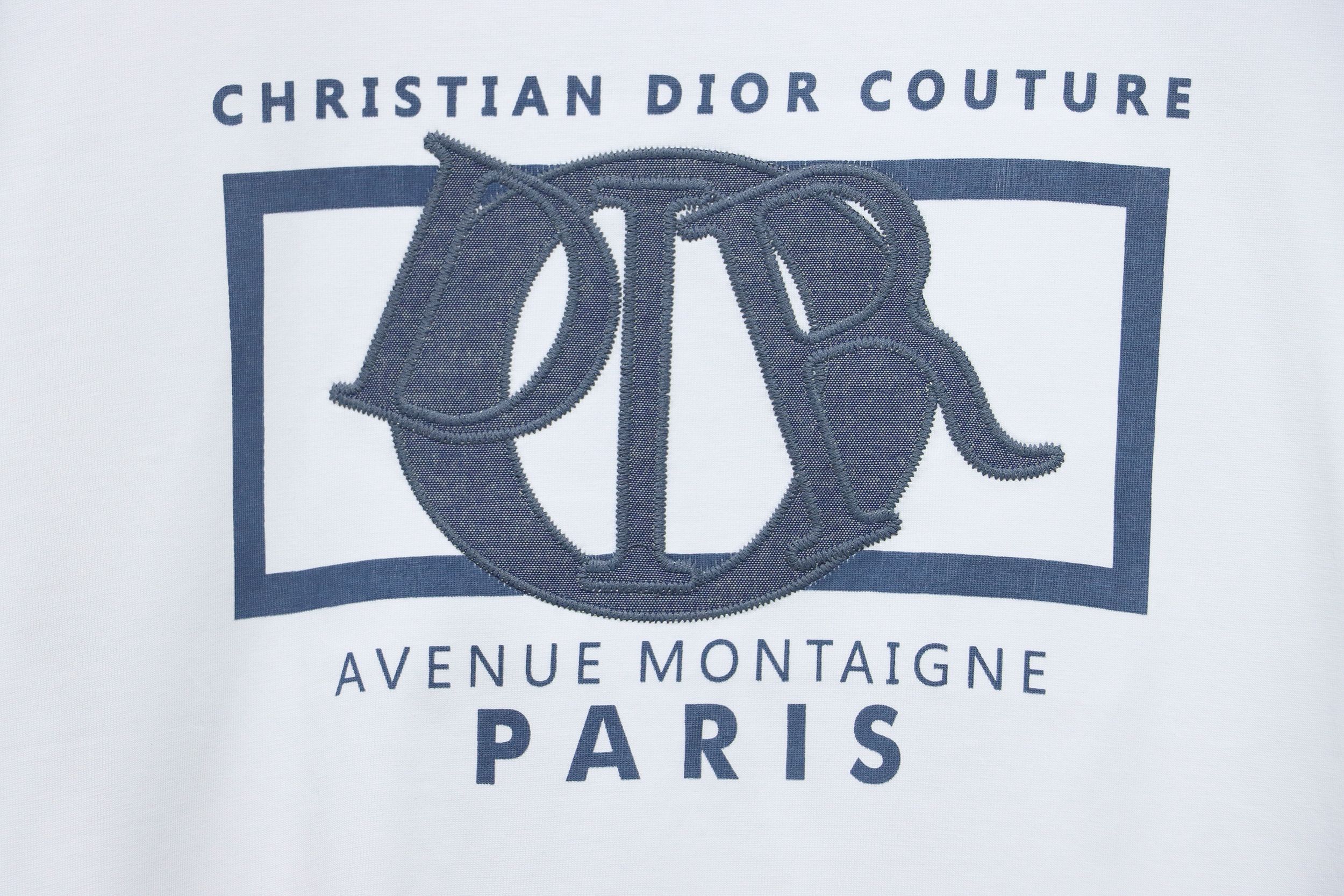 Dior 24ss patch embroidered letter short sleeve white