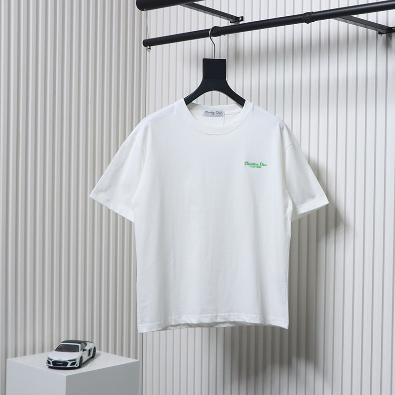 Dior 24ss small letter embroidered short sleeve white