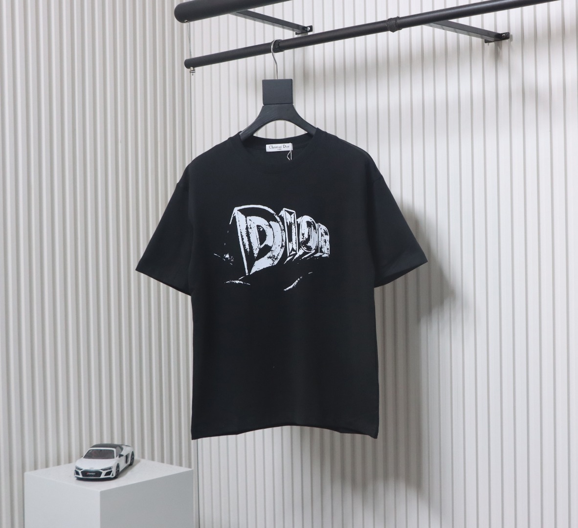 Dior 25ss hand-painted letter print short sleeve black