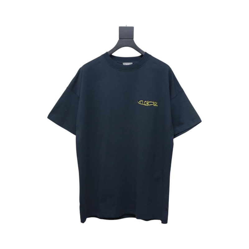 Dior 25ss ski series embroidered logo short sleeve navy blue