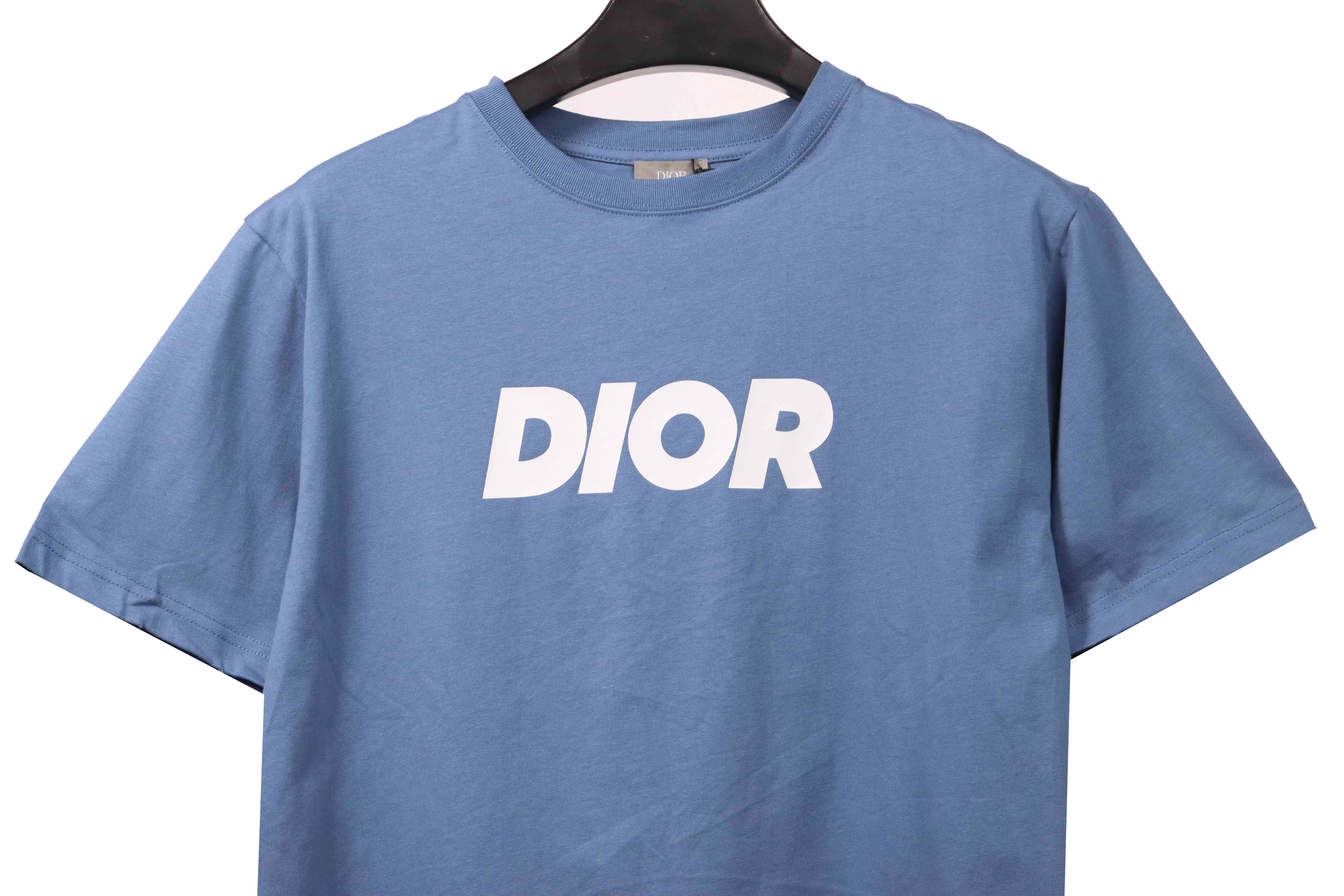 Dior Basic Letter Print Short Sleeve Blue