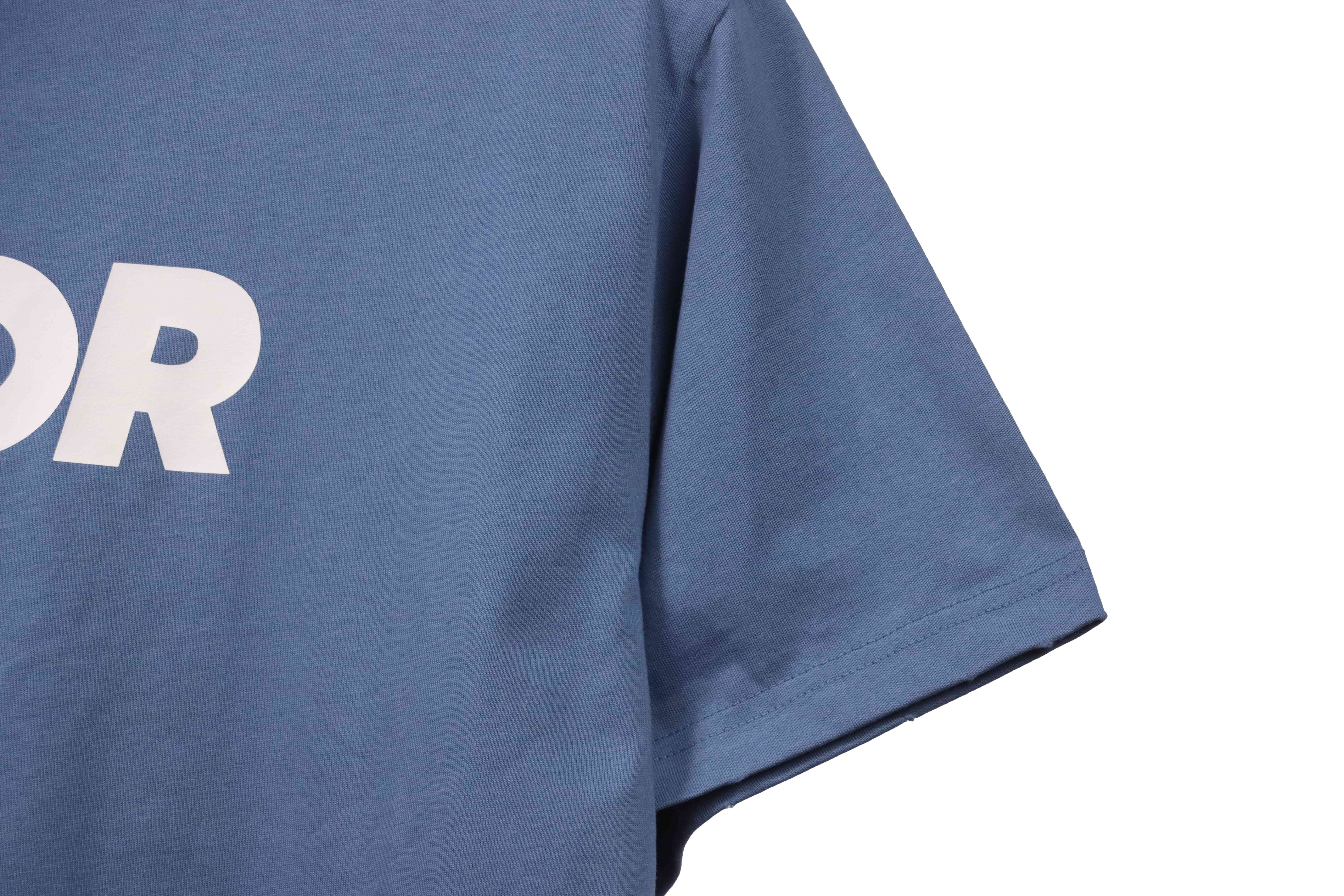 Dior Basic Letter Print Short Sleeve Blue