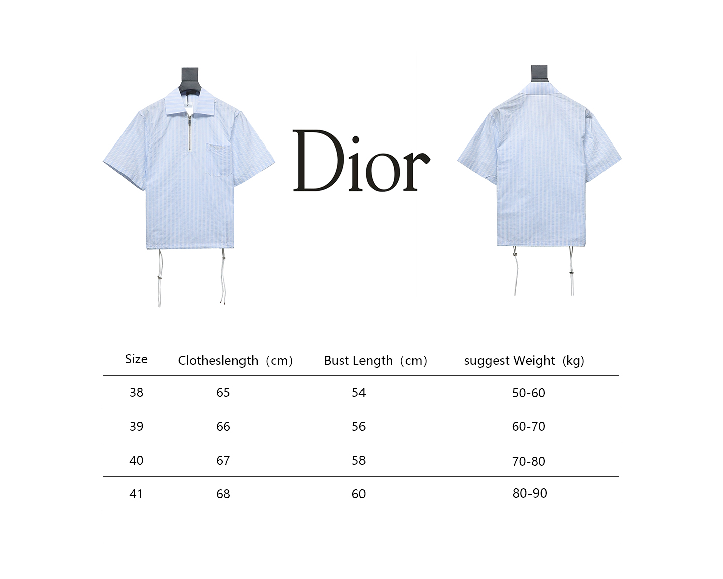 Dior cd half zip pullover short sleeve shirt light blue