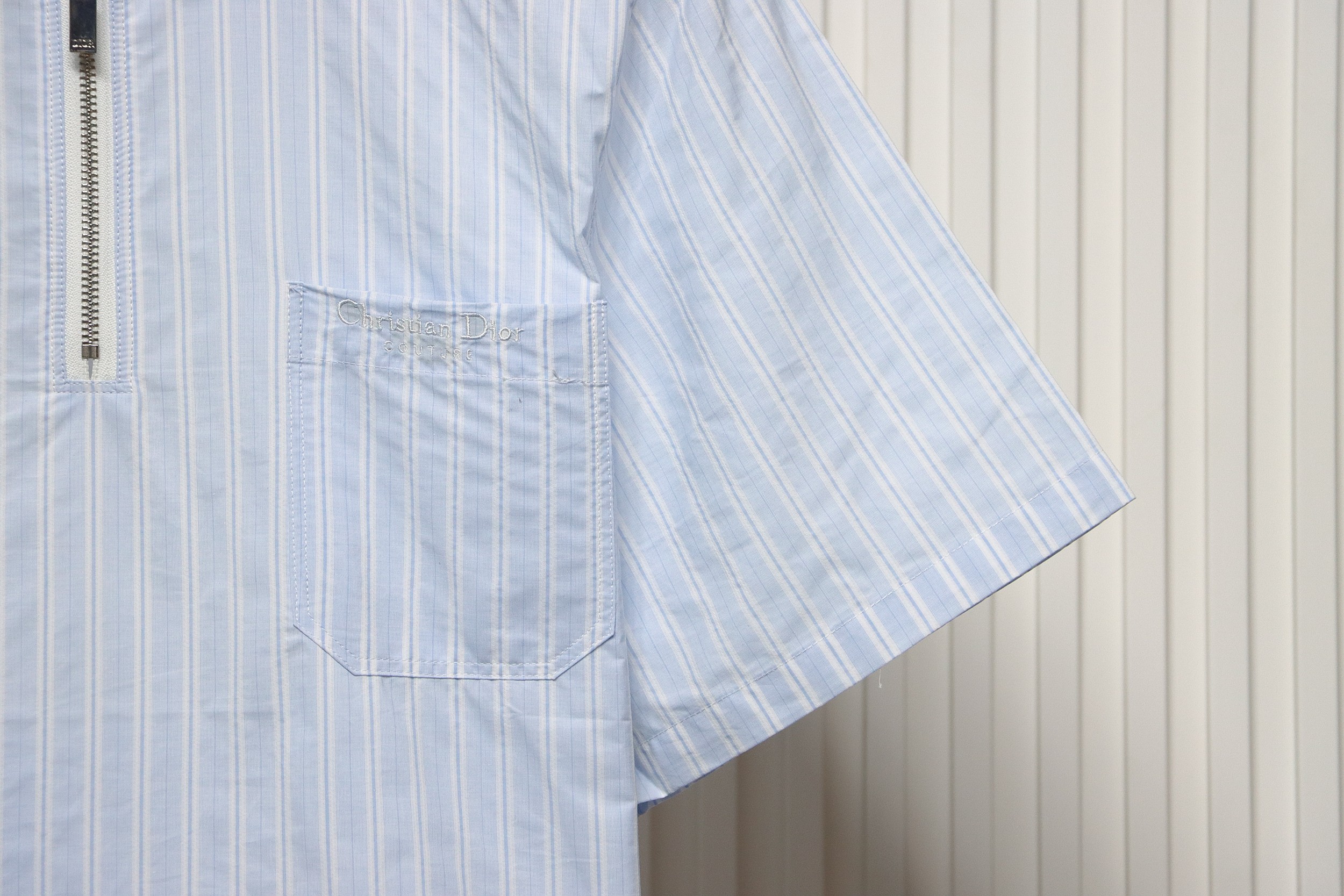 Dior cd half zip pullover short sleeve shirt light blue