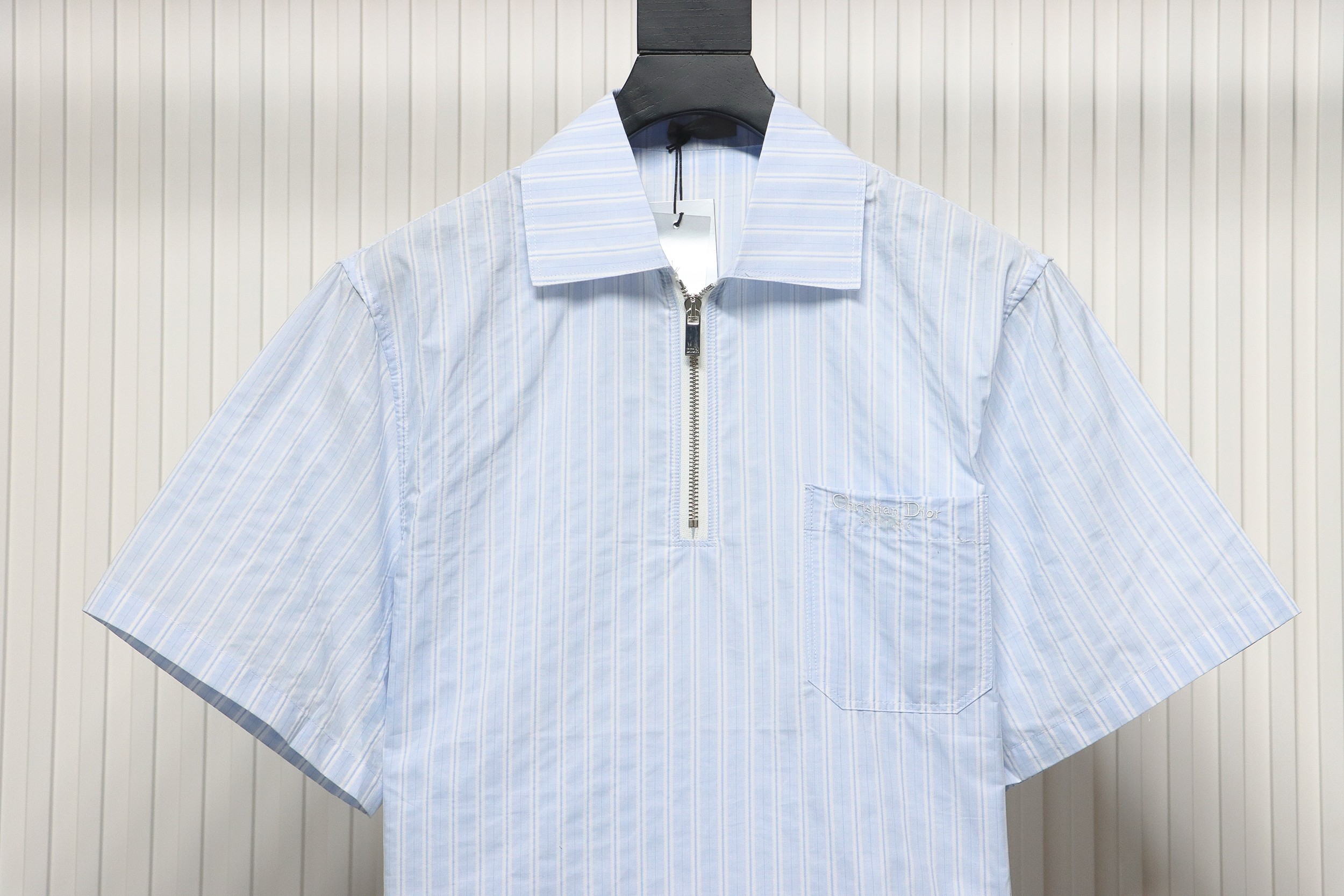Dior cd half zip pullover short sleeve shirt light blue