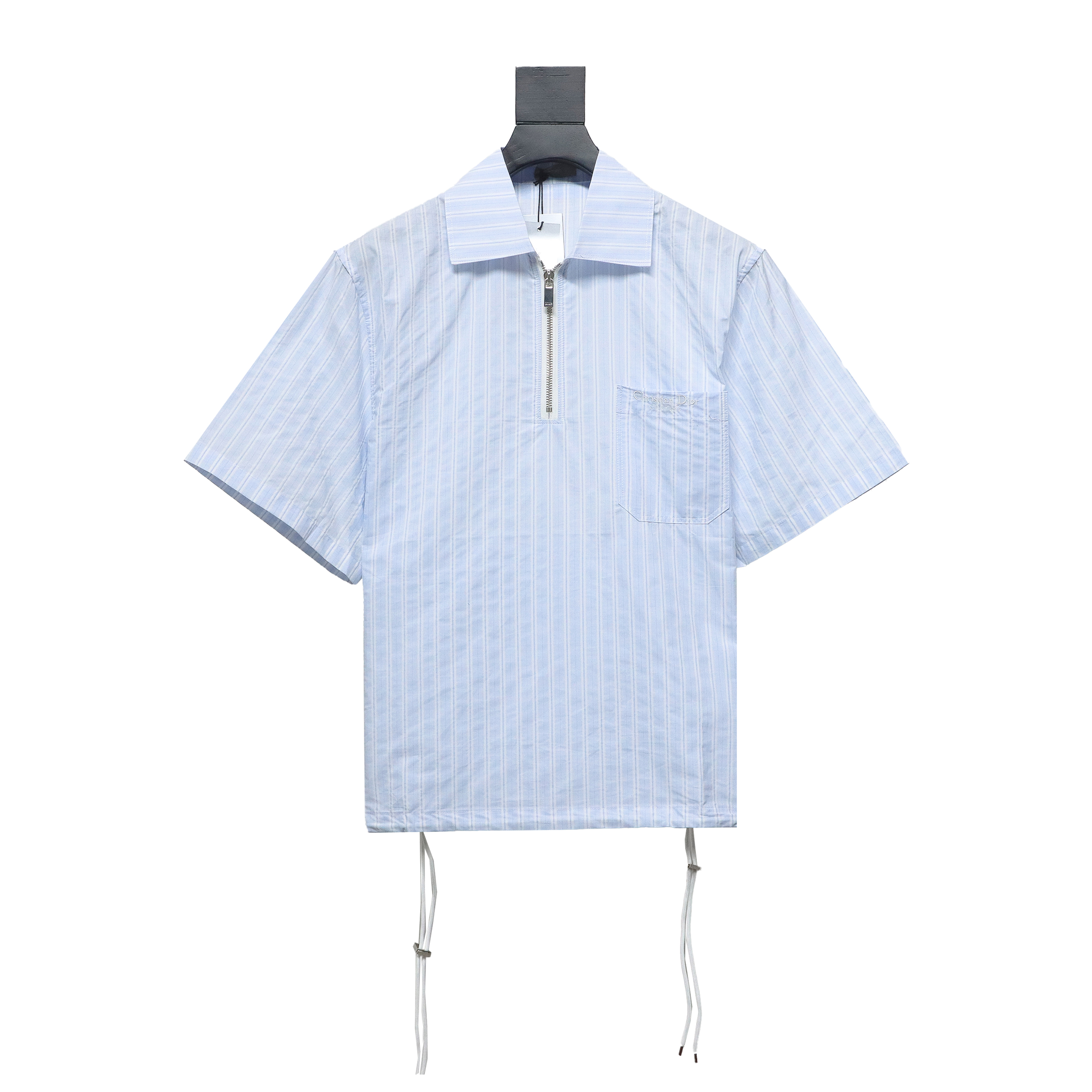 Dior cd half zip pullover short sleeve shirt light blue