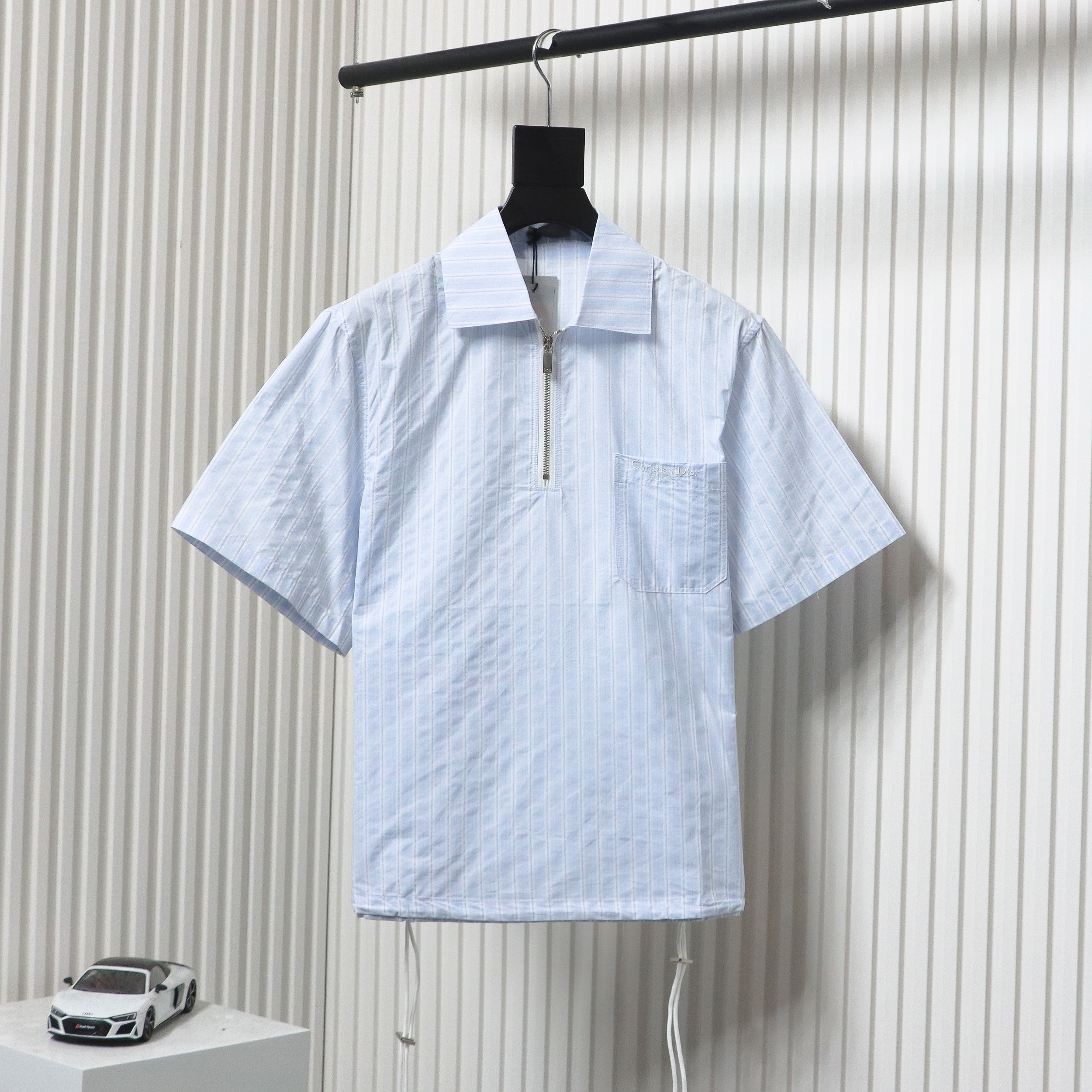 Dior cd half zip pullover short sleeve shirt light blue