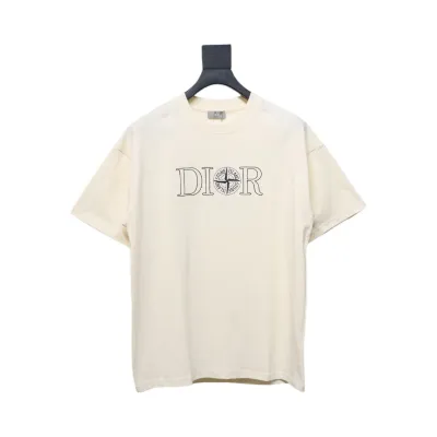 Dior CD x STONE ISLAND joint embroidered letter compass short-sleeved T-shirt 01