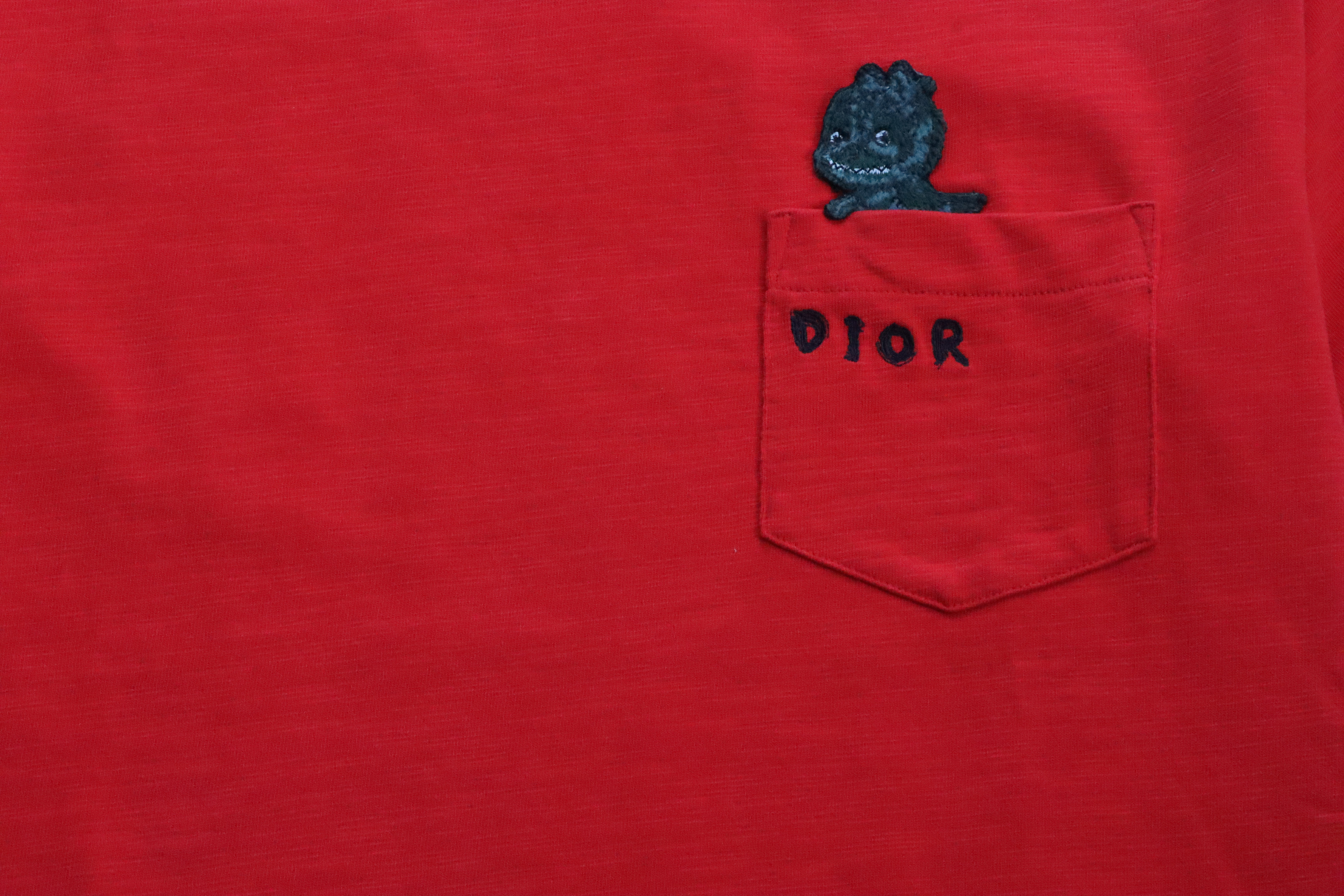 Dior Dinosaur Pocket Embroidered Short Sleeve Red