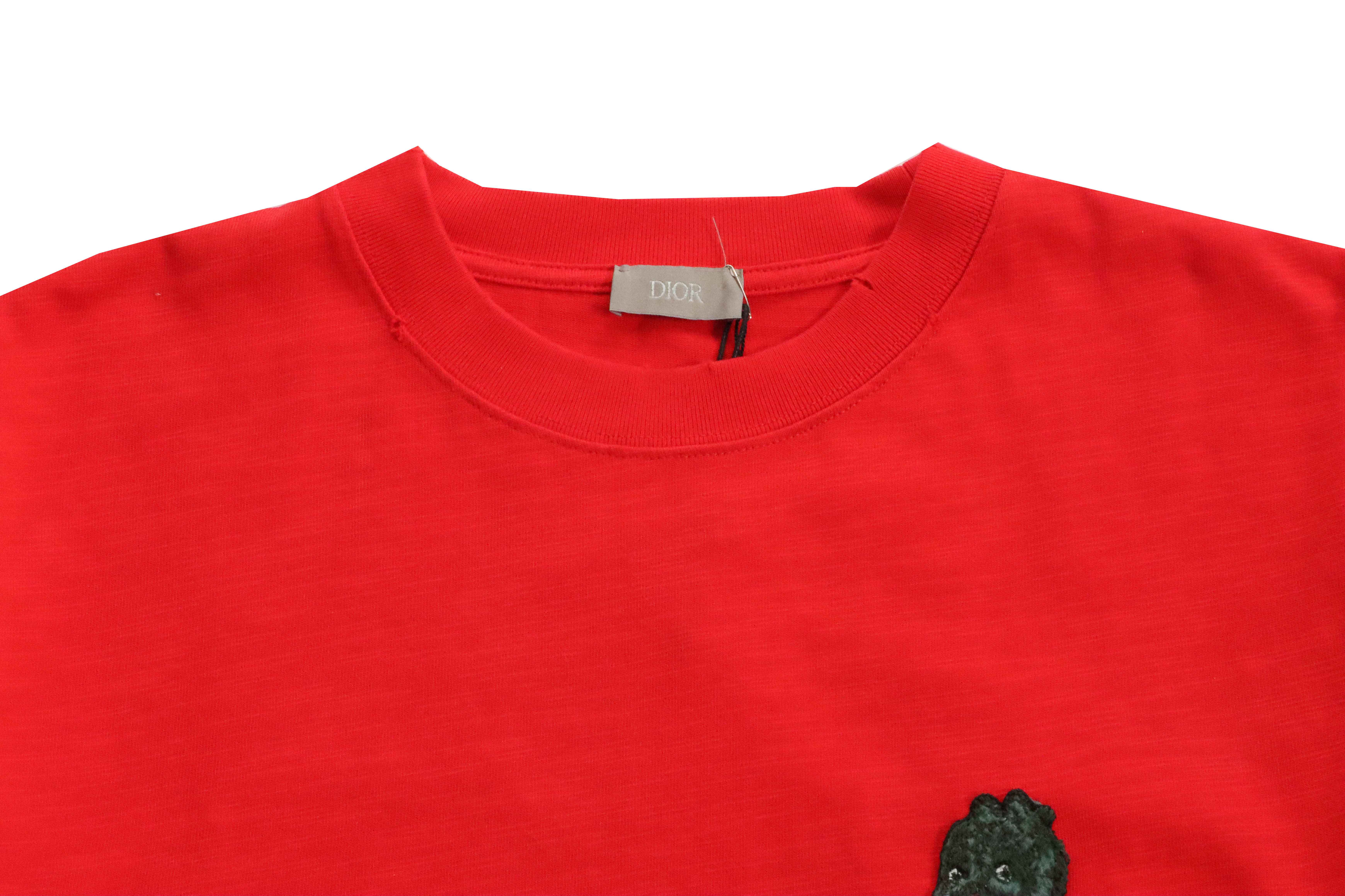 Dior Dinosaur Pocket Embroidered Short Sleeve Red