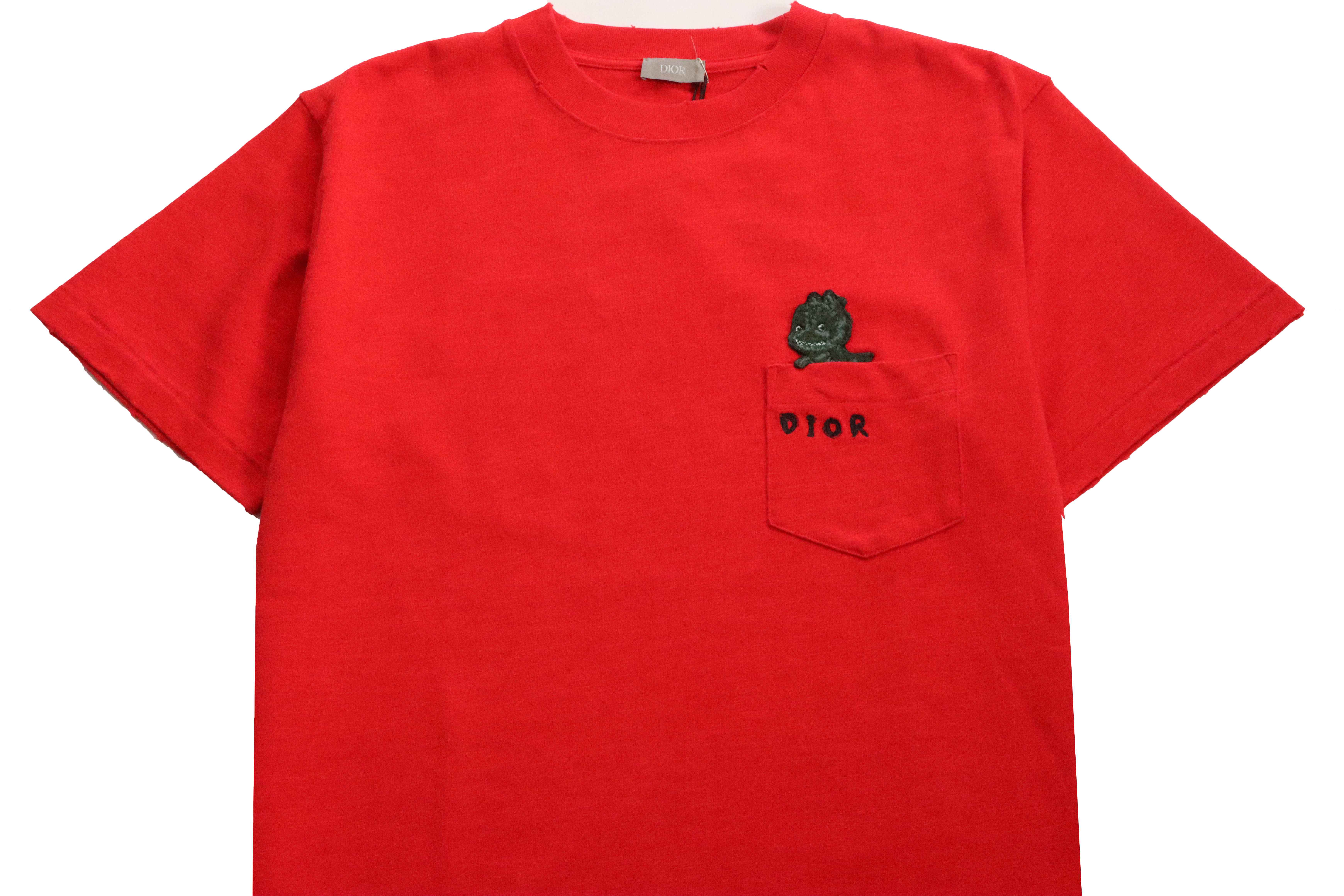 Dior Dinosaur Pocket Embroidered Short Sleeve Red