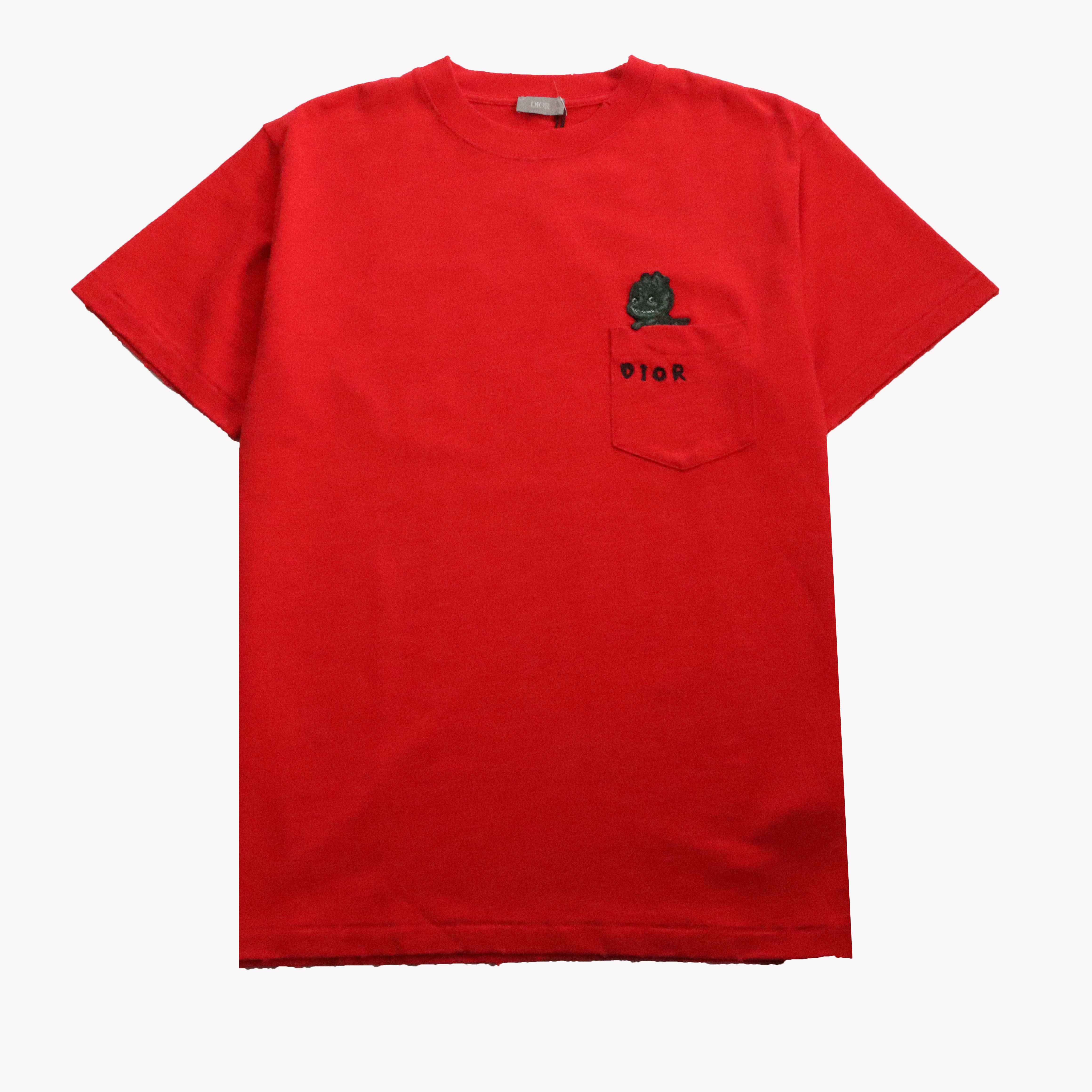 Dior Dinosaur Pocket Embroidered Short Sleeve Red