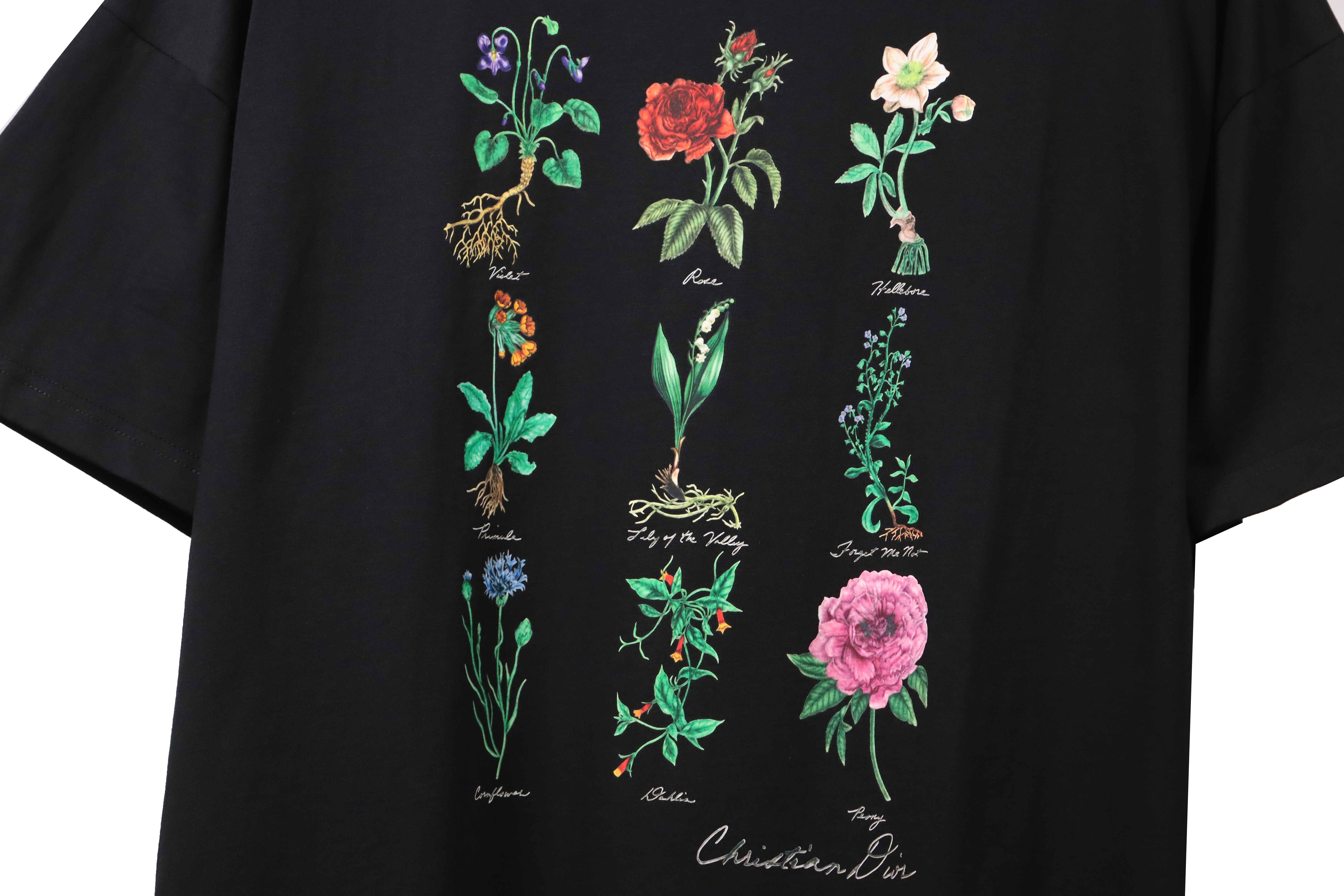 Dior Floral Specimen Print Short Sleeve Black