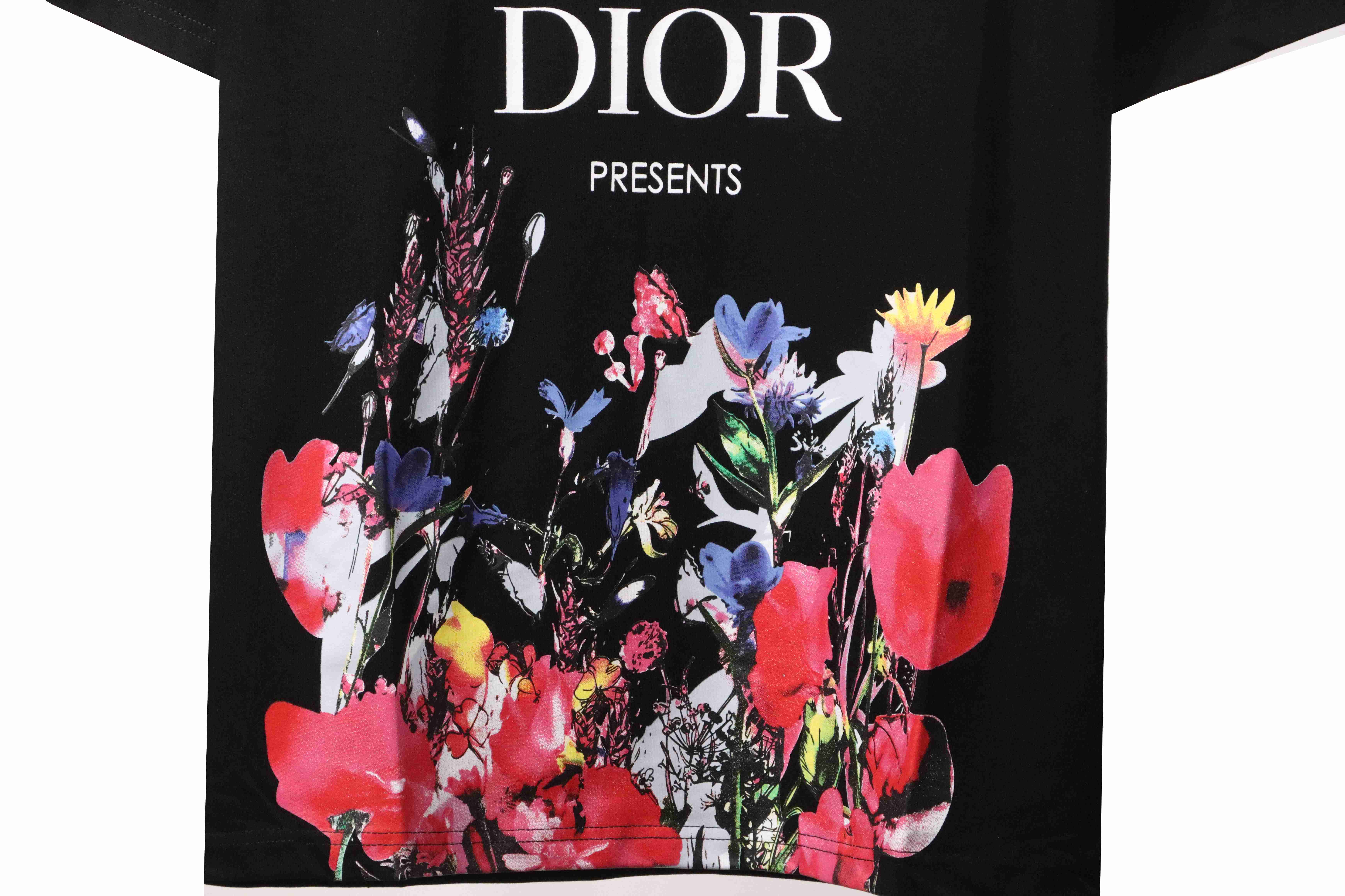 Dior floral white ink direct printing short sleeve black