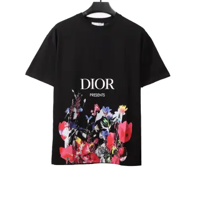 Dior floral white ink direct printing short sleeve black 01