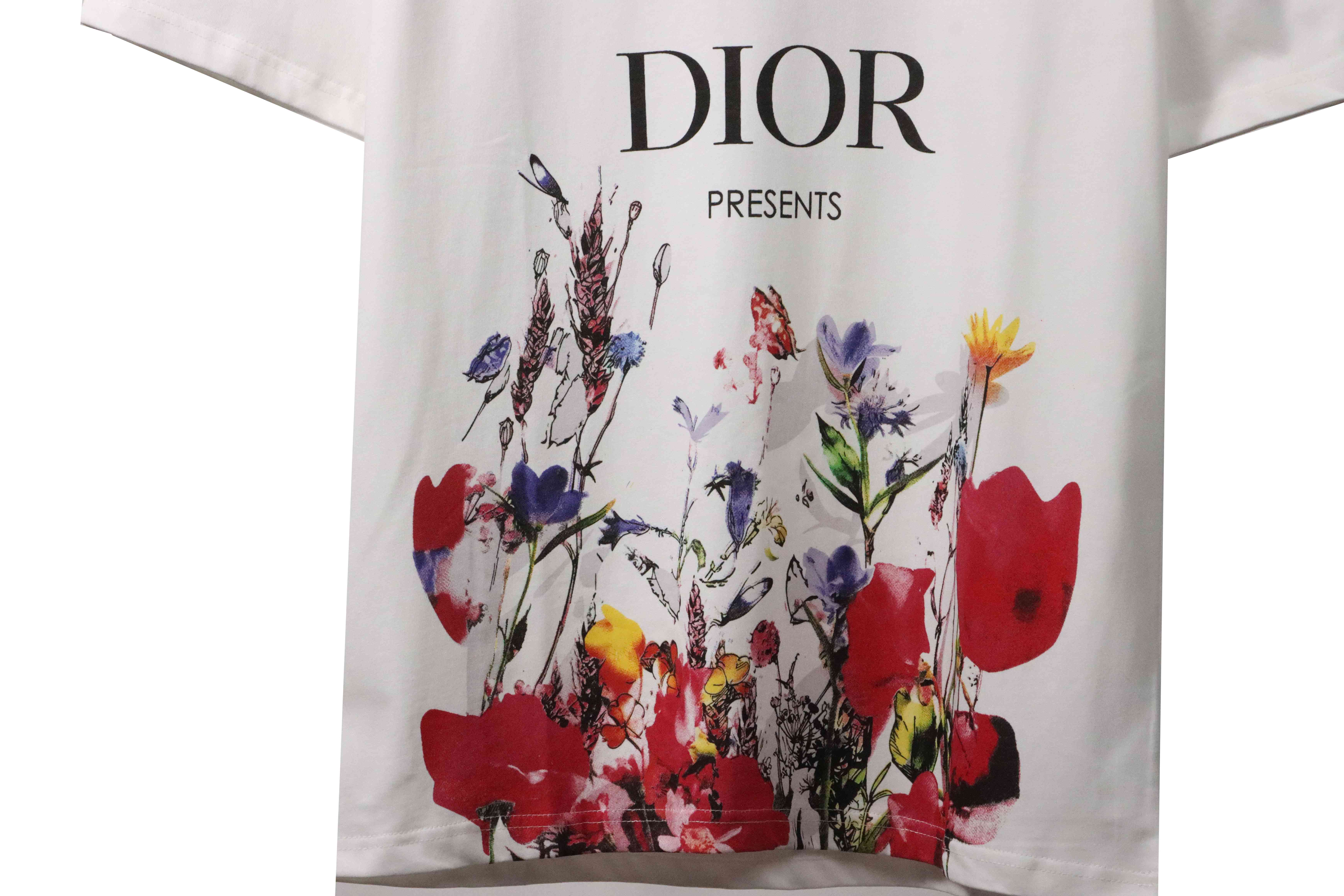 Dior floral white ink direct printing short sleeve White