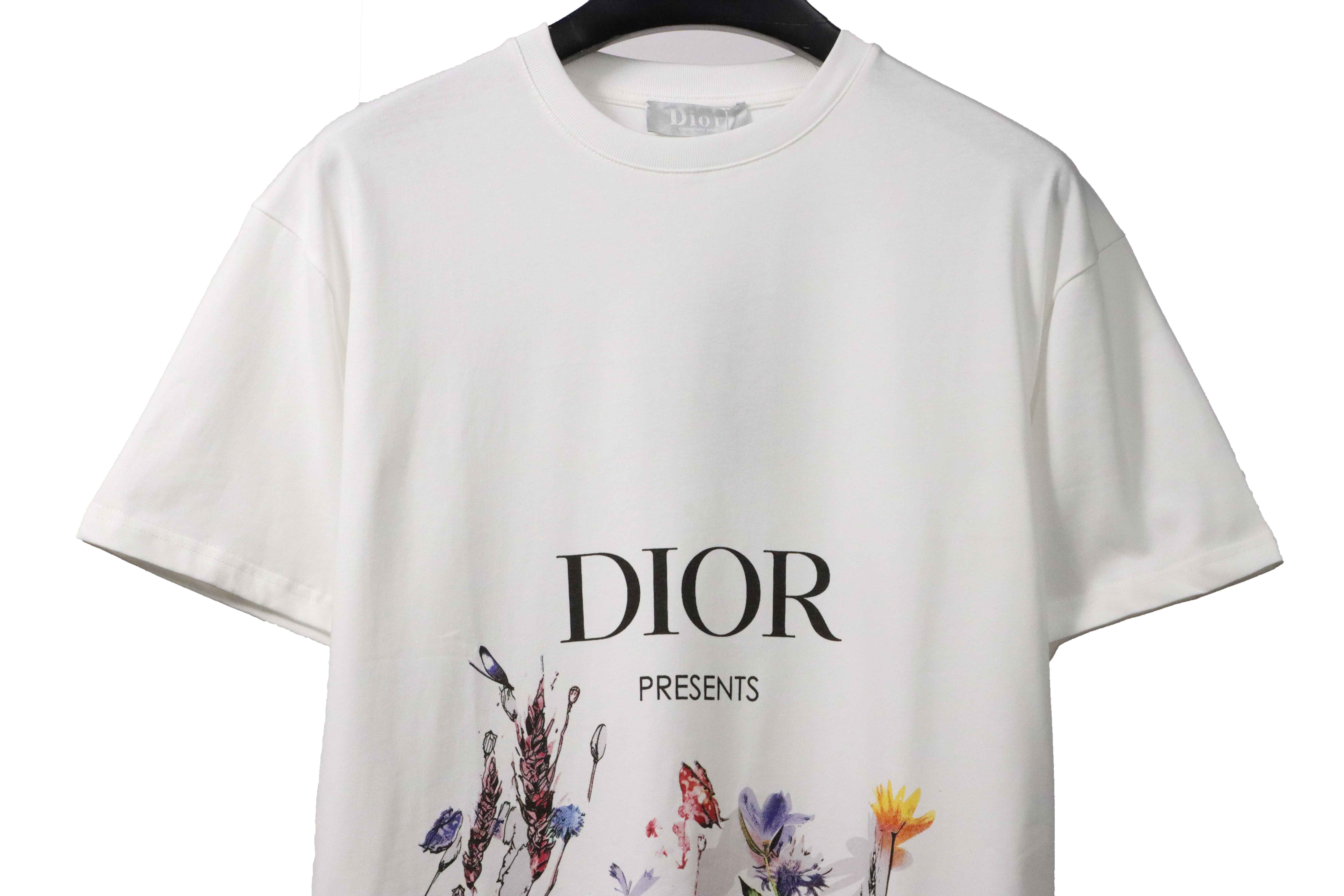 Dior floral white ink direct printing short sleeve White