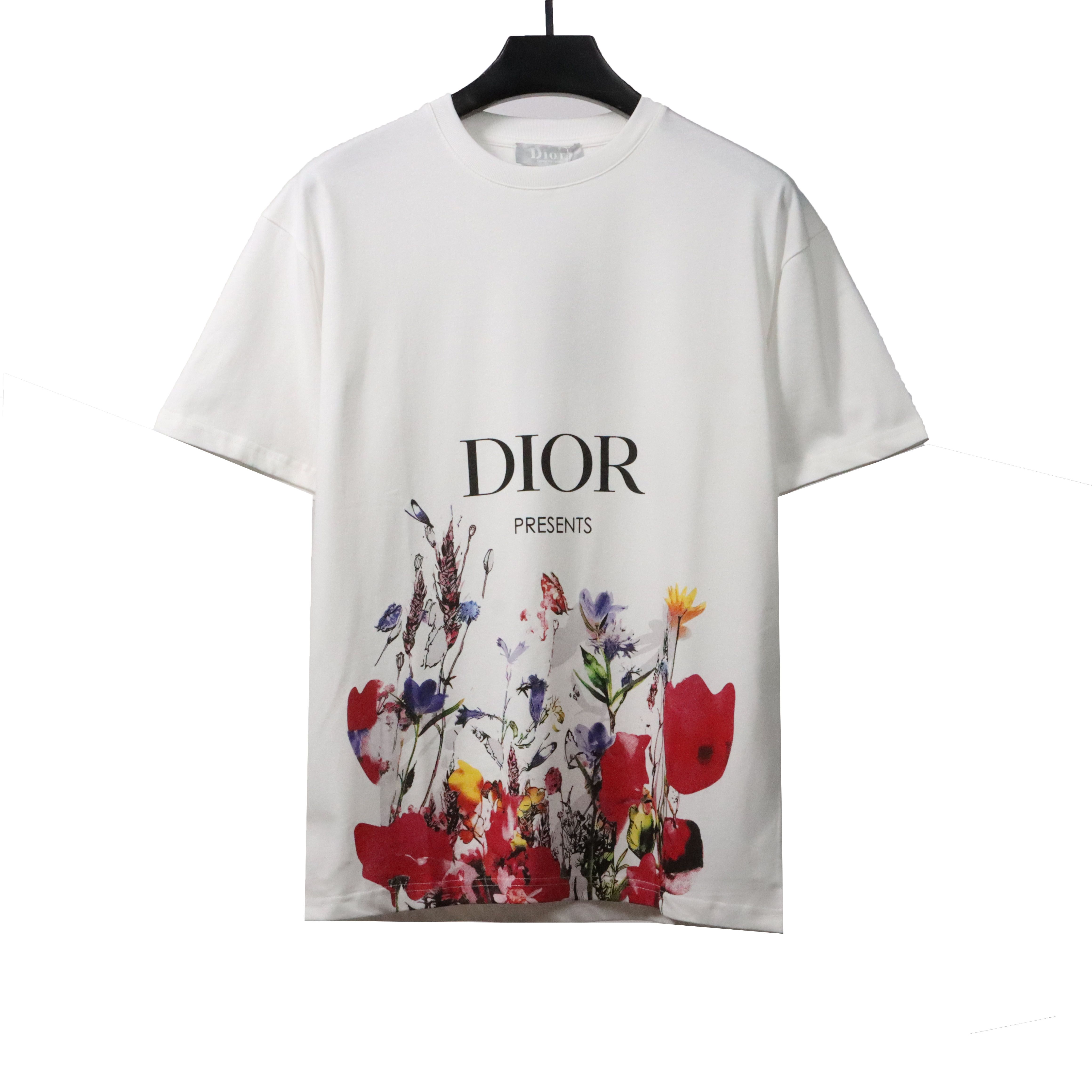 Dior floral white ink direct printing short sleeve White
