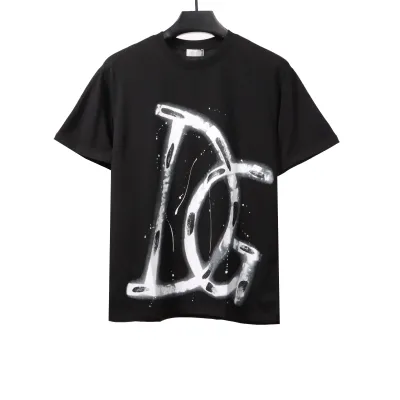 Dior Graffiti Letters Print Short Sleeve Black 01
