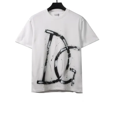 Dior Graffiti Letters Print Short Sleeve White 01