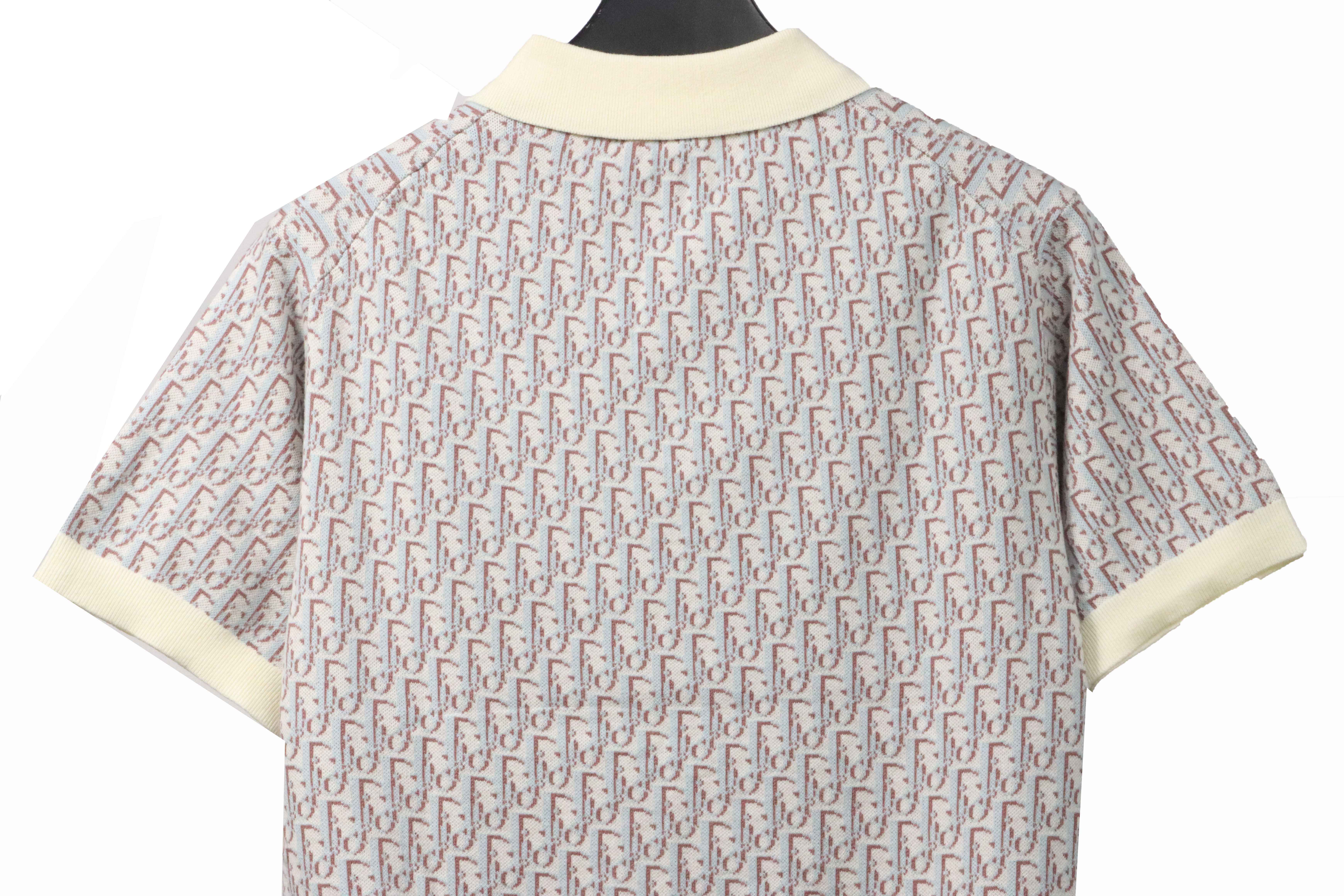 Dior monogram full print knitted POLO gray