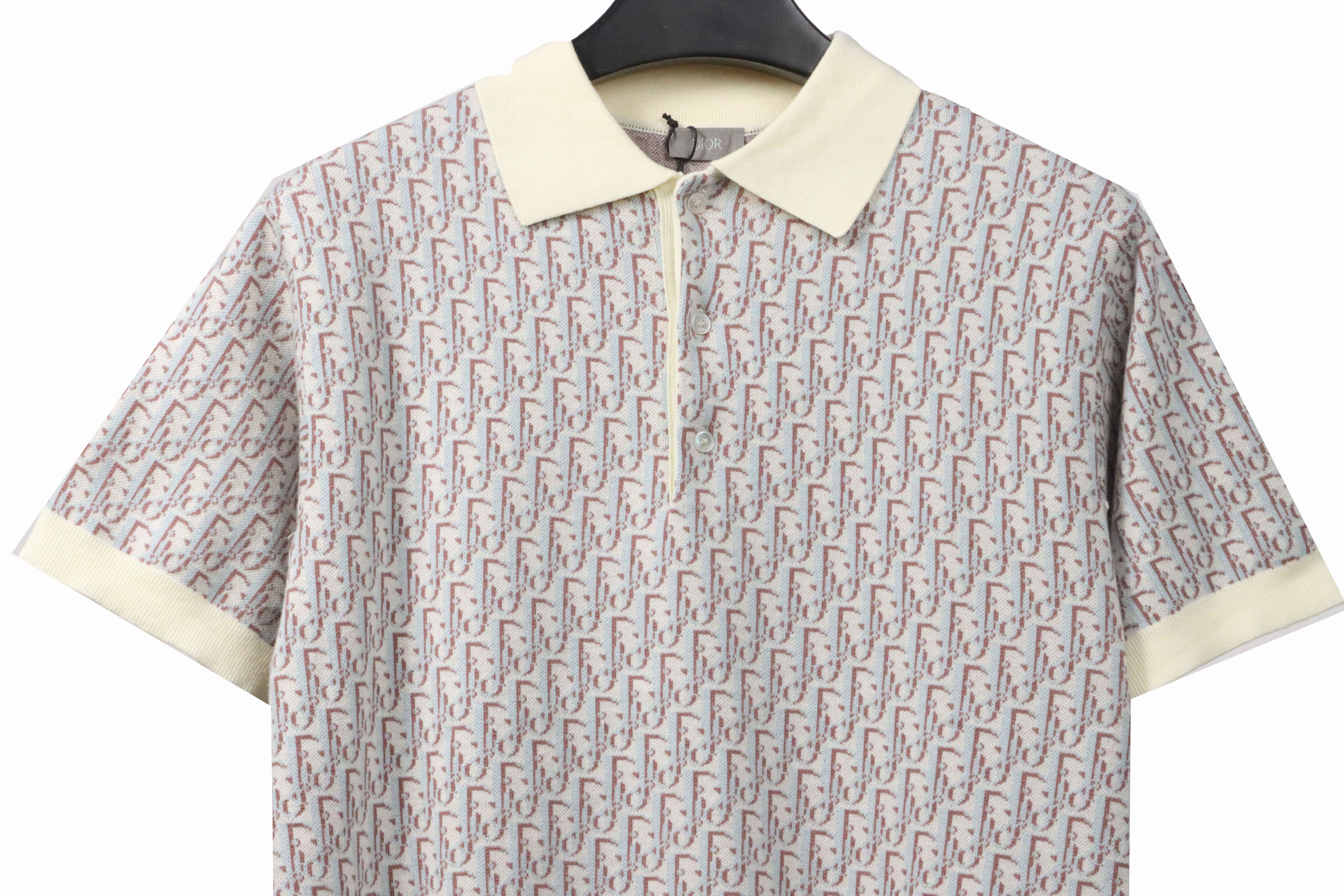 Dior monogram full print knitted POLO gray