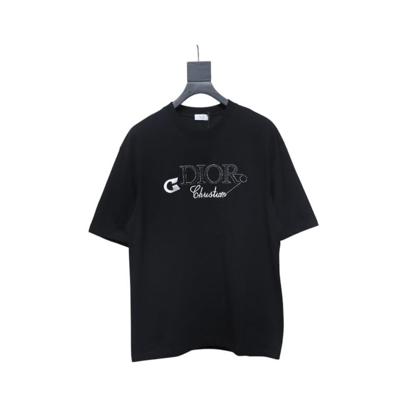 Dior pin embroidered letter logo short sleeve black