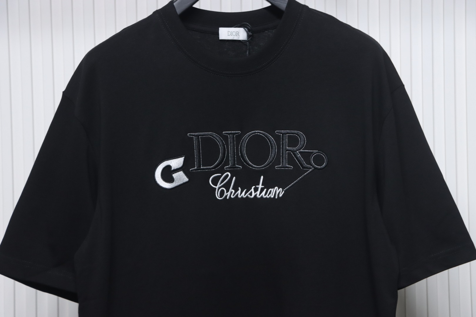 Dior pin embroidered letter logo short sleeve black