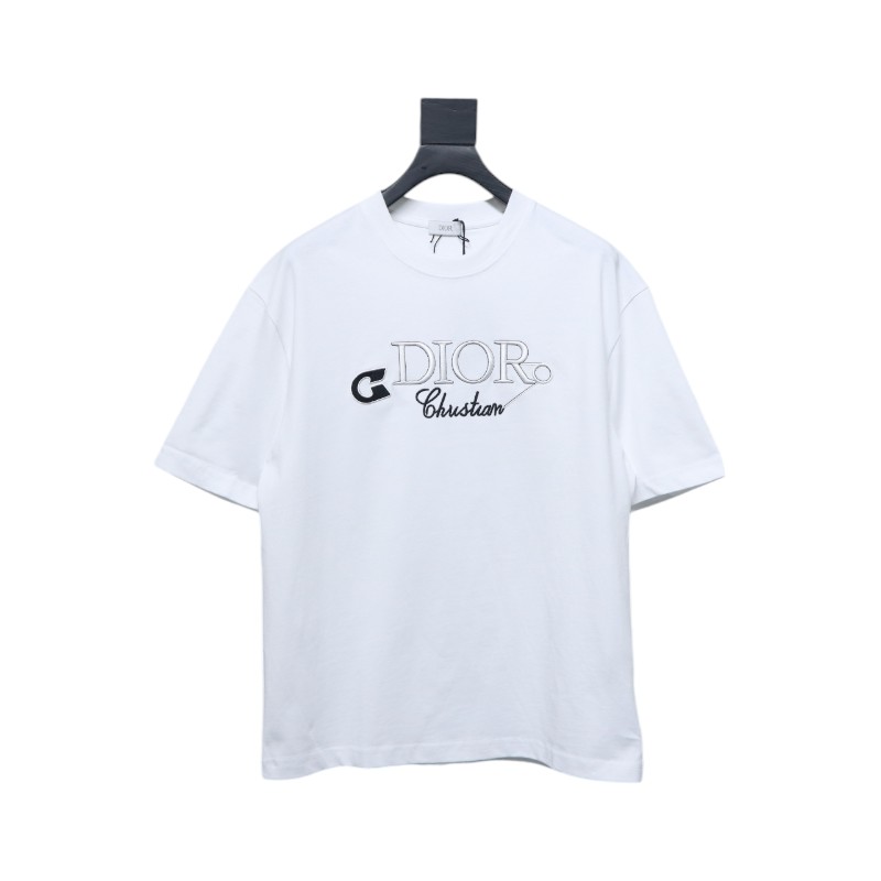 Dior pin embroidered letter logo short sleeve white