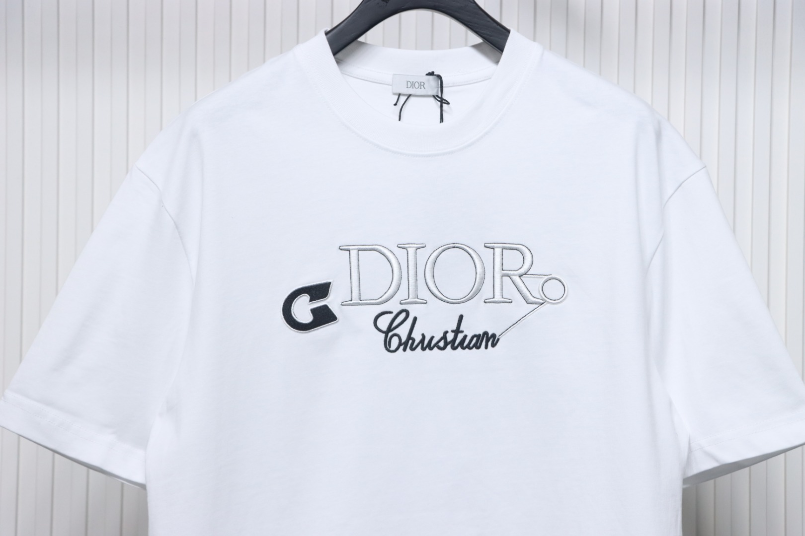 Dior pin embroidered letter logo short sleeve white