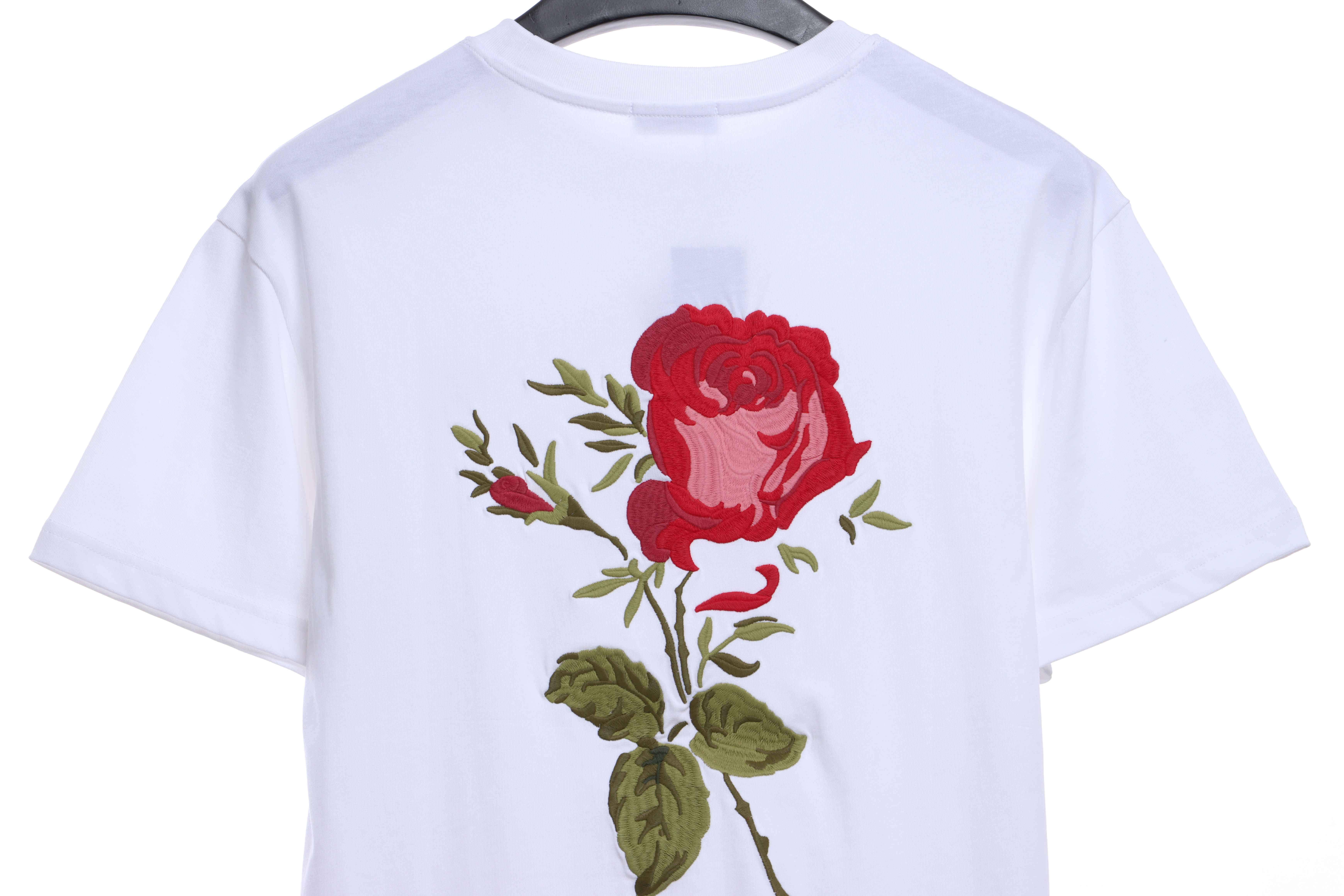 Dior Rose Logo Embroidered Short Sleeve White