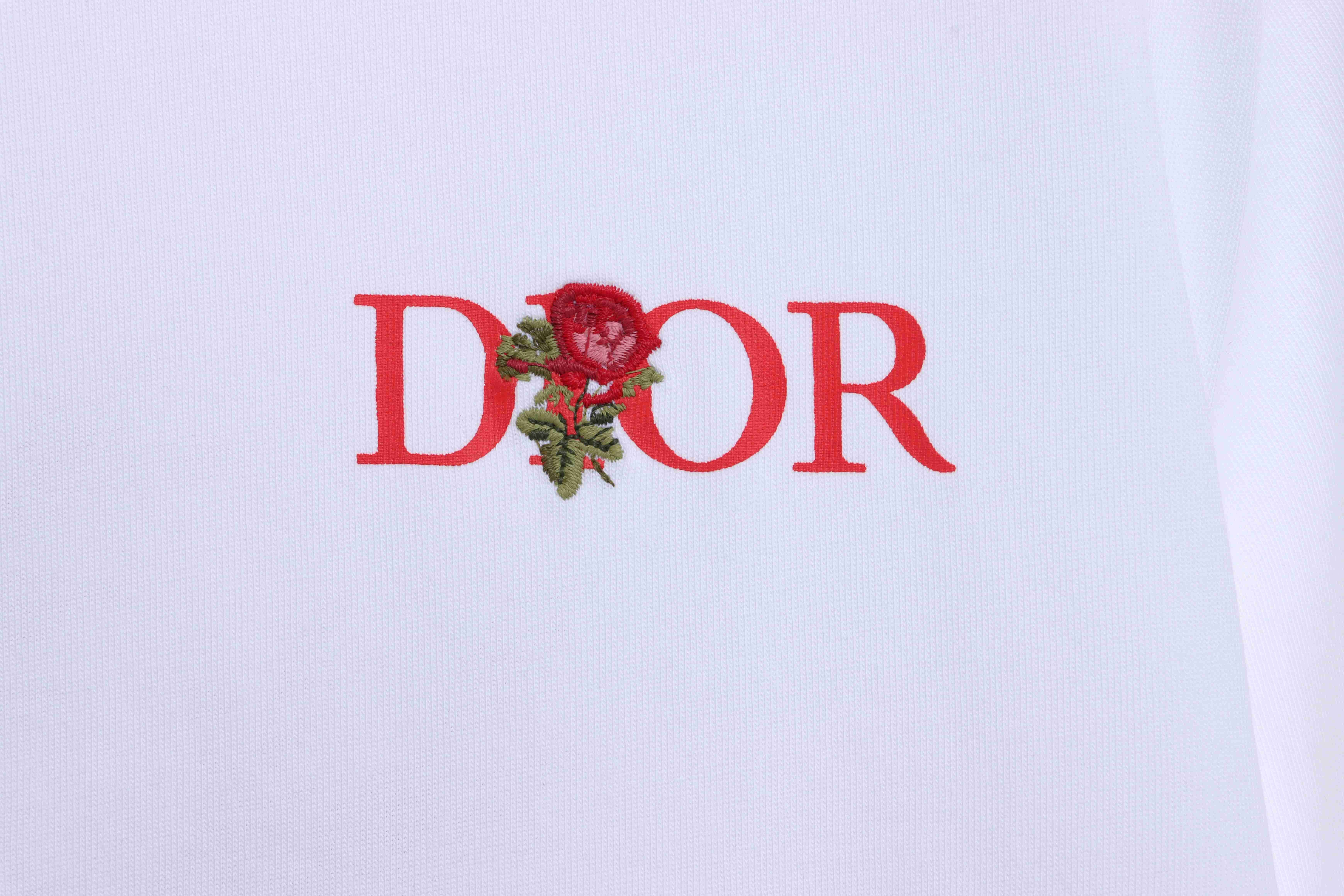 Dior Rose Logo Embroidered Short Sleeve White