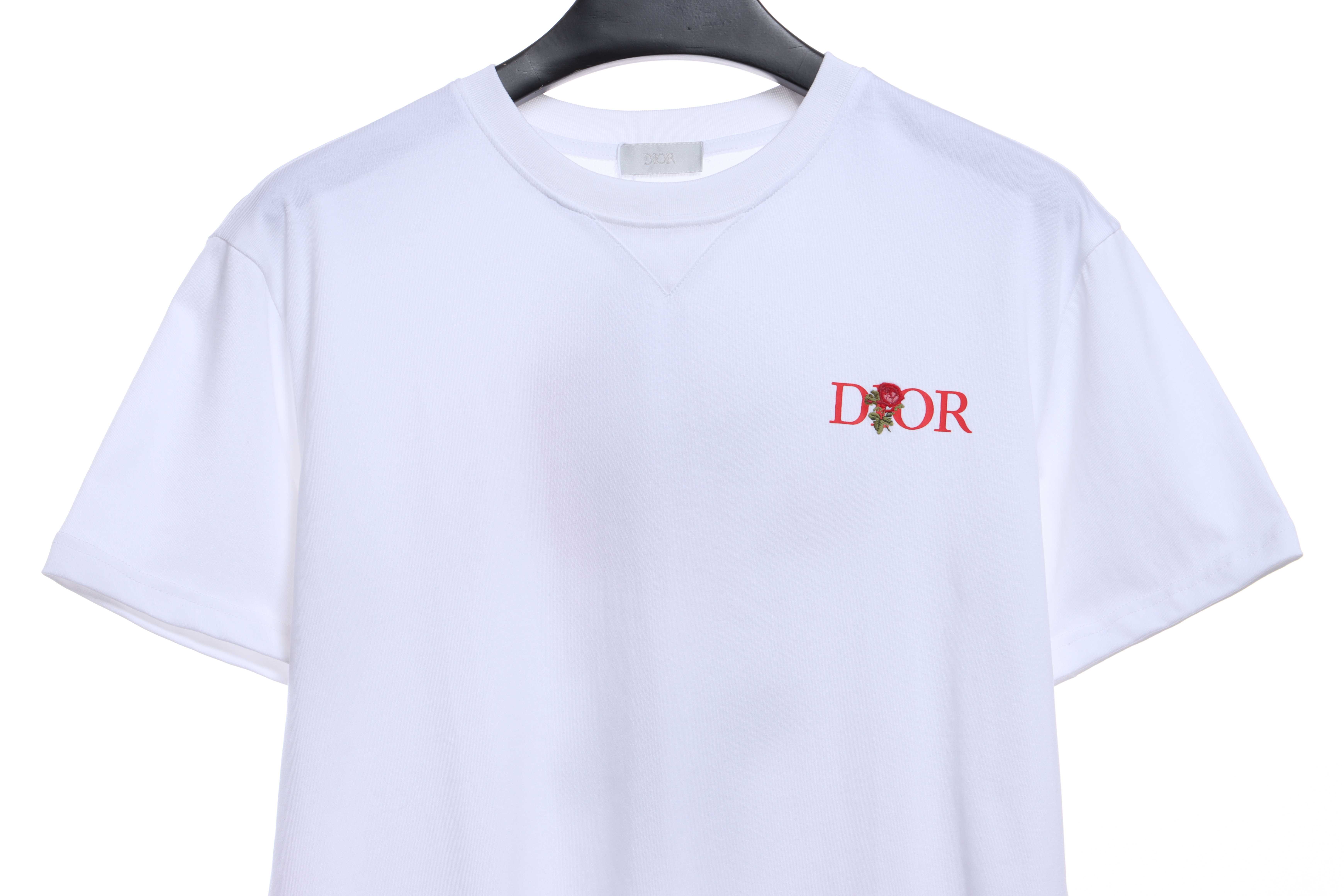Dior Rose Logo Embroidered Short Sleeve White