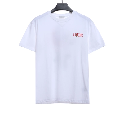 Dior Rose Logo Embroidered Short Sleeve White 02
