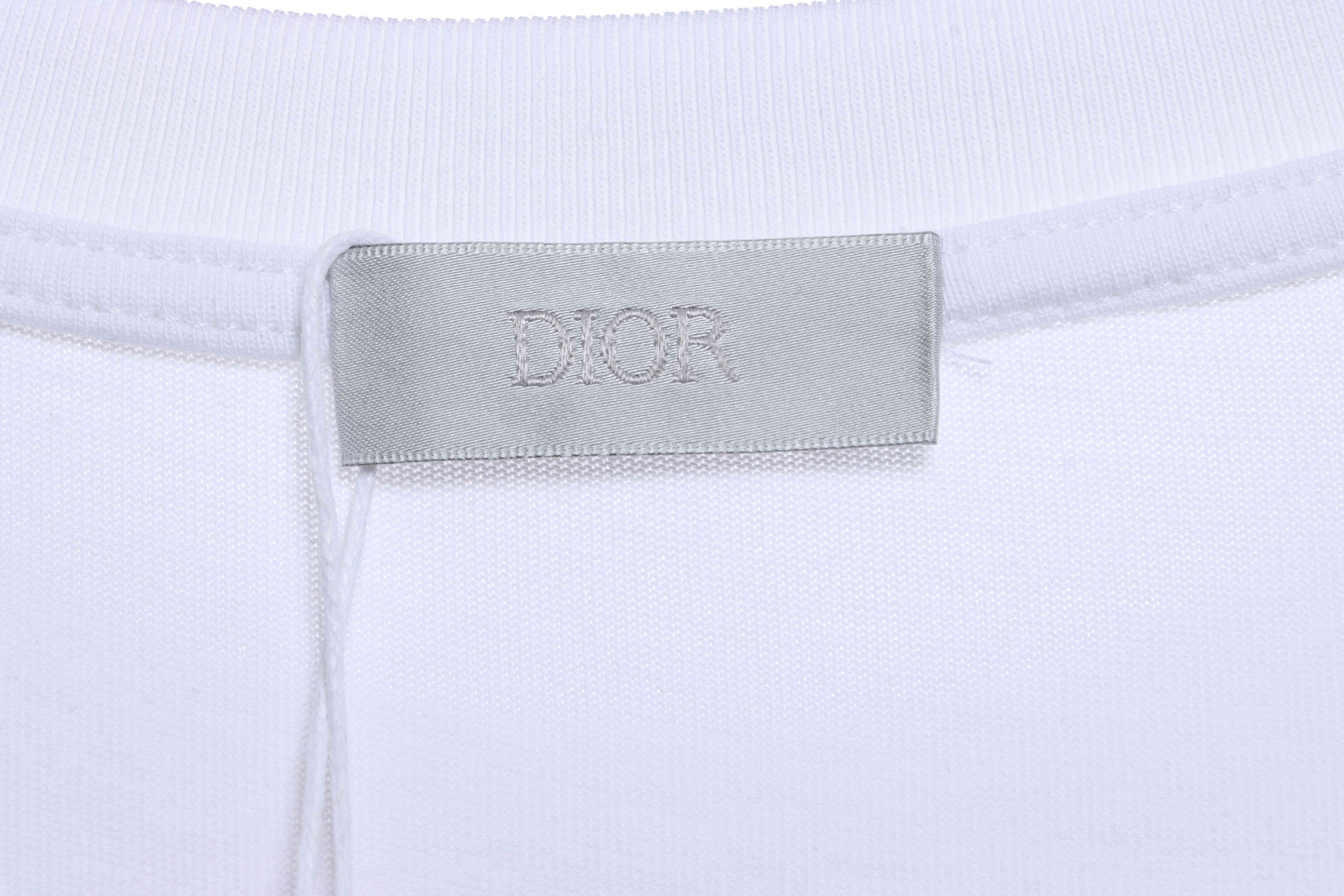 Dior Rose Logo Embroidered Short Sleeve White
